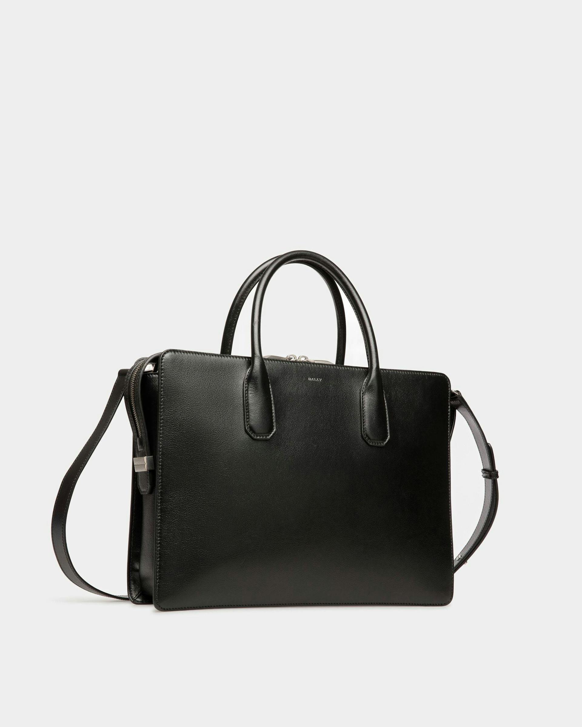 Men's Banque Business Bag In Black Leather | Bally | Still Life 3/4 Front