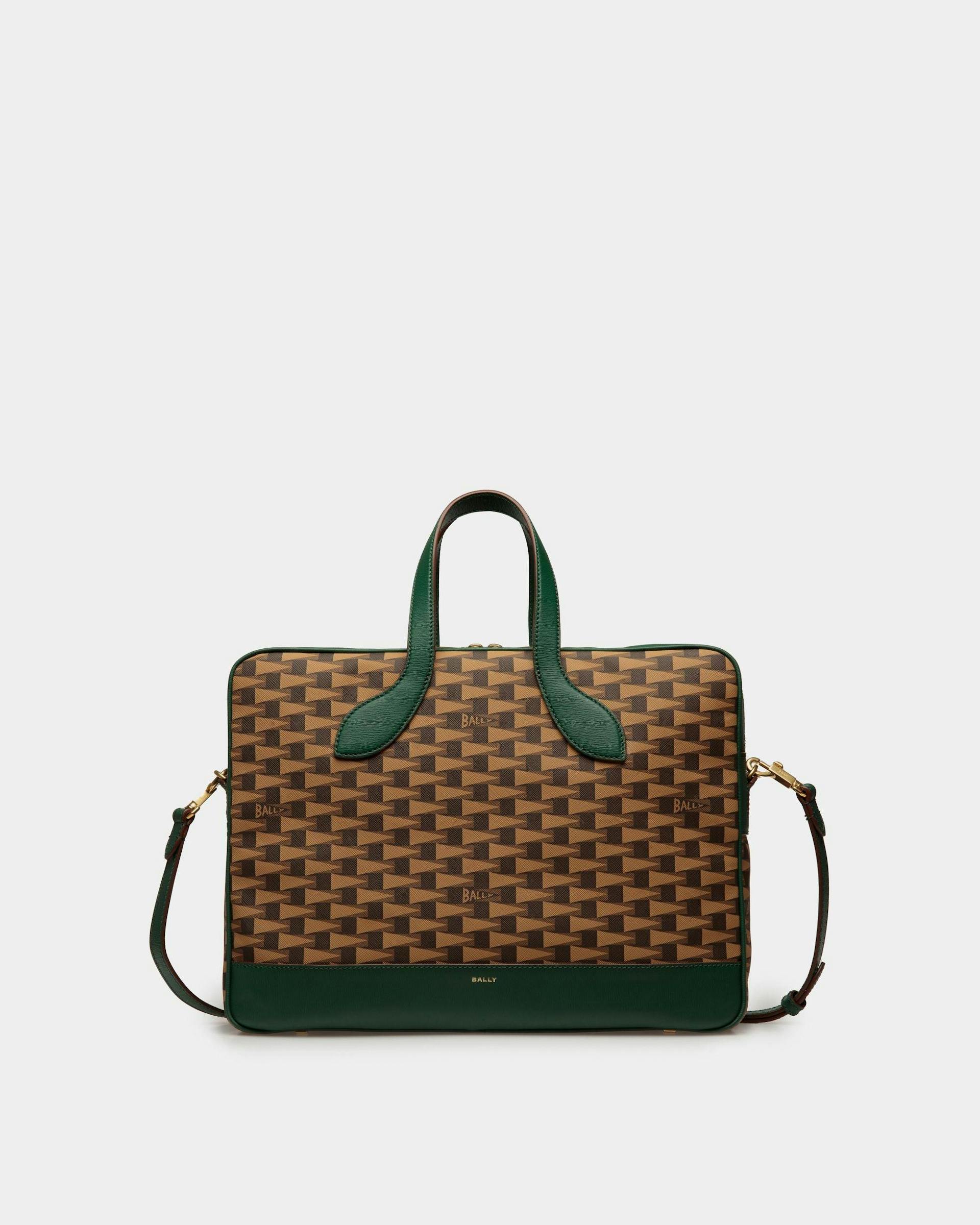 Men's Pennant Briefcase In Desert TPU And Kelly Green Leather | Bally | Still Life Front