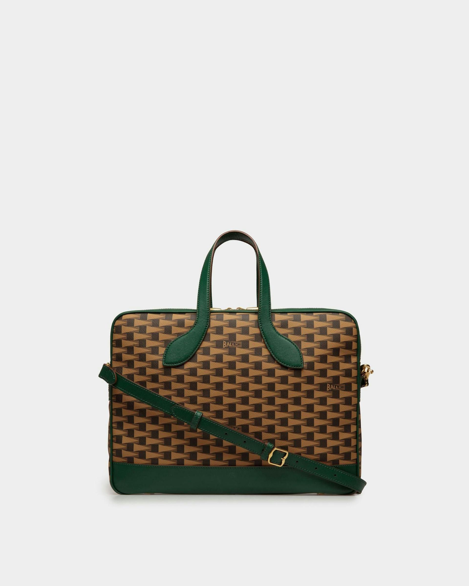 Men's Pennant Briefcase In Desert TPU And Kelly Green Leather | Bally | Still Life Back