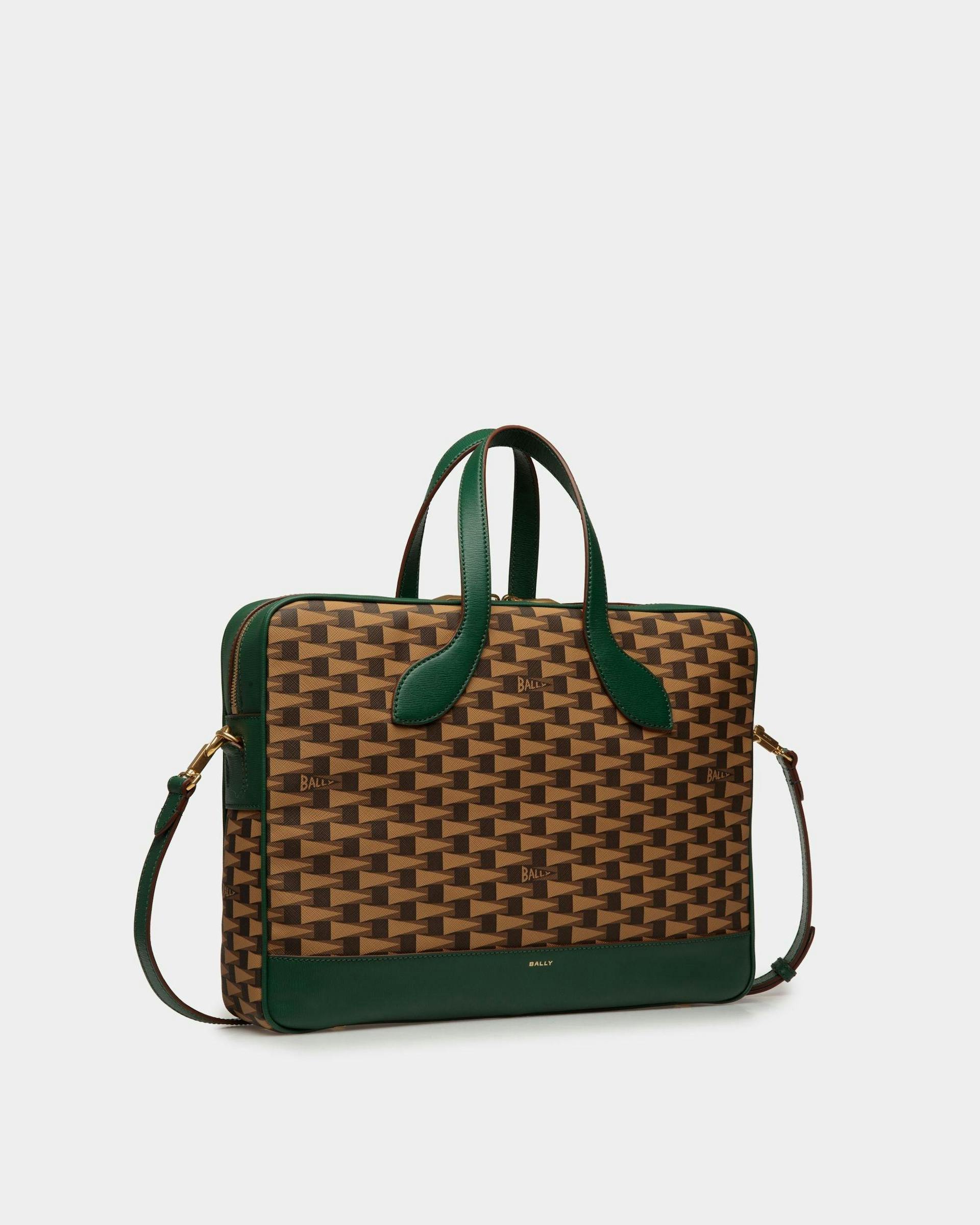 Men's Pennant Briefcase In Desert TPU And Kelly Green Leather | Bally | Still Life 3/4 Front