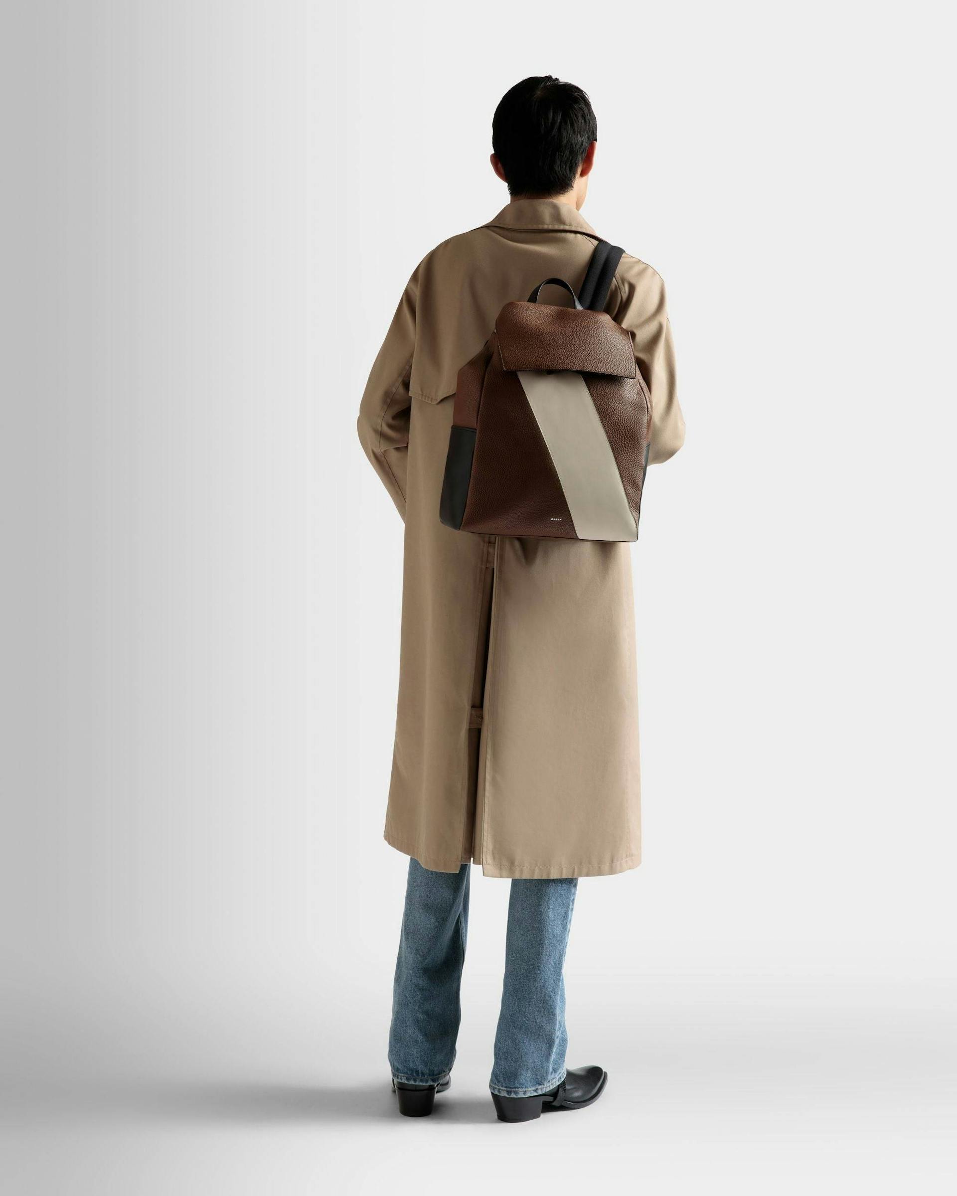 Men's Lago Backpack In Brown Leather | Bally | On Model Front