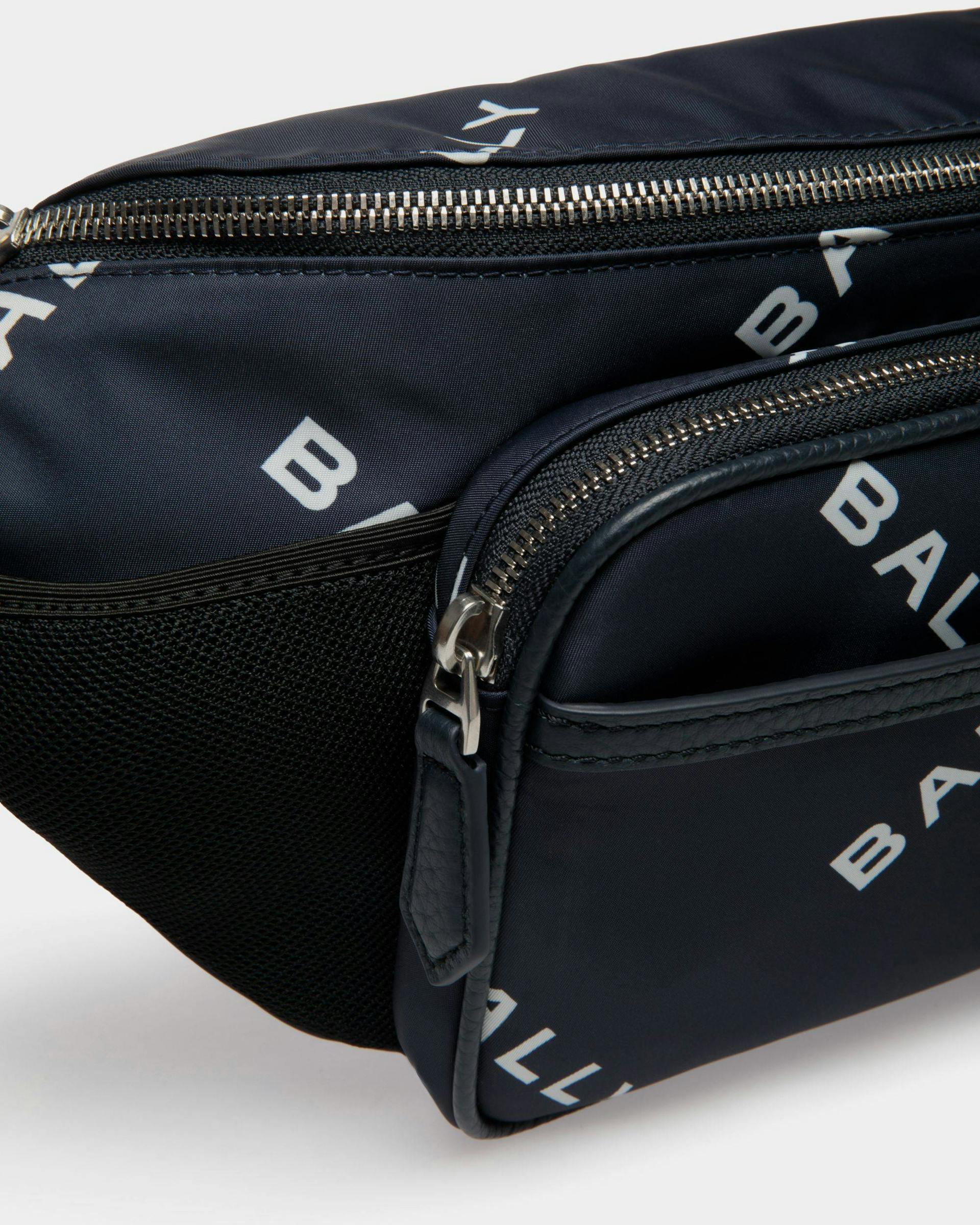 Men's Code Belt Bag In Blue Printed Nylon | Bally | Still Life Detail