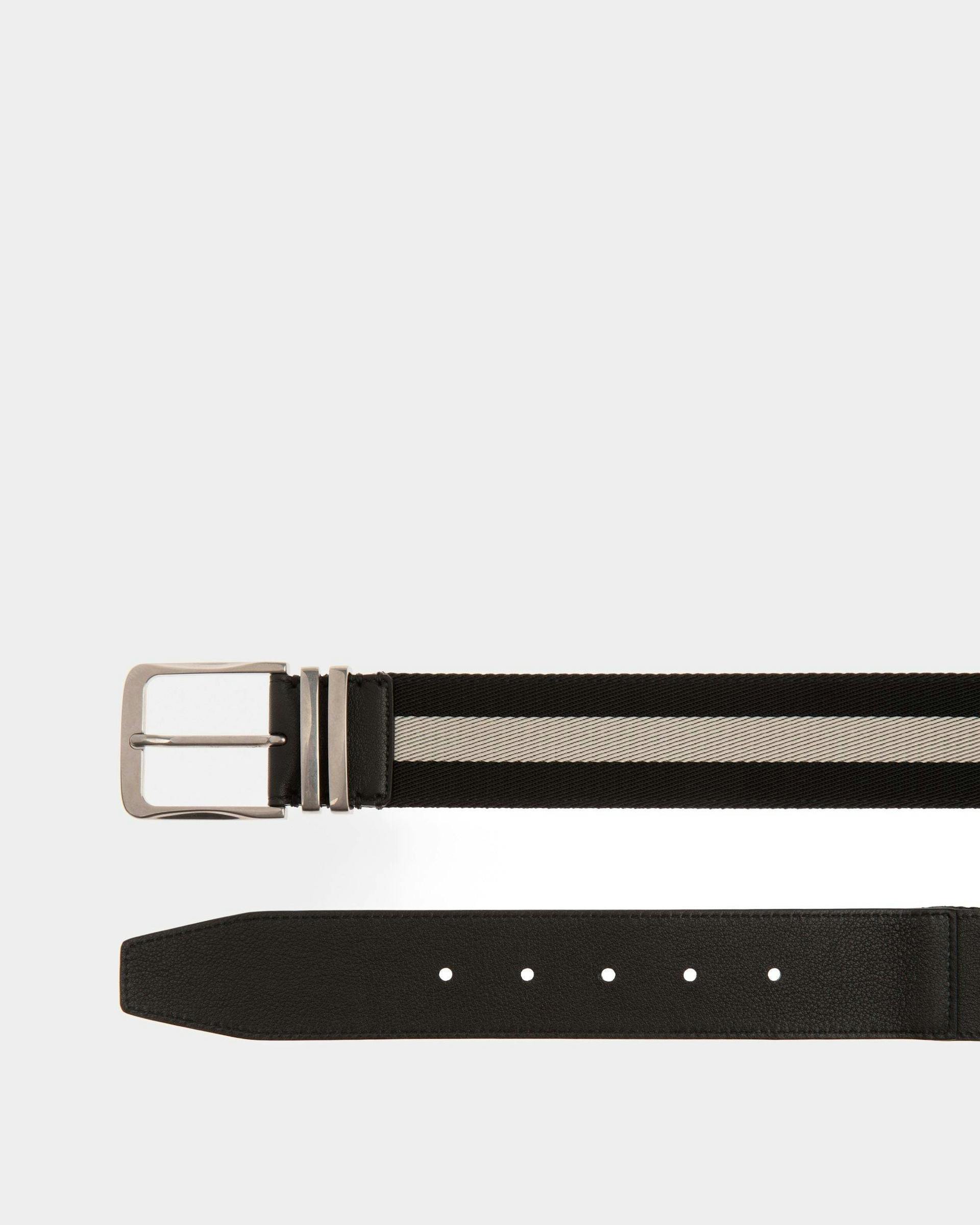 Men's Casual Fixed 40mm Belt In Black Fabric And Leather | Bally | Still Life Detail