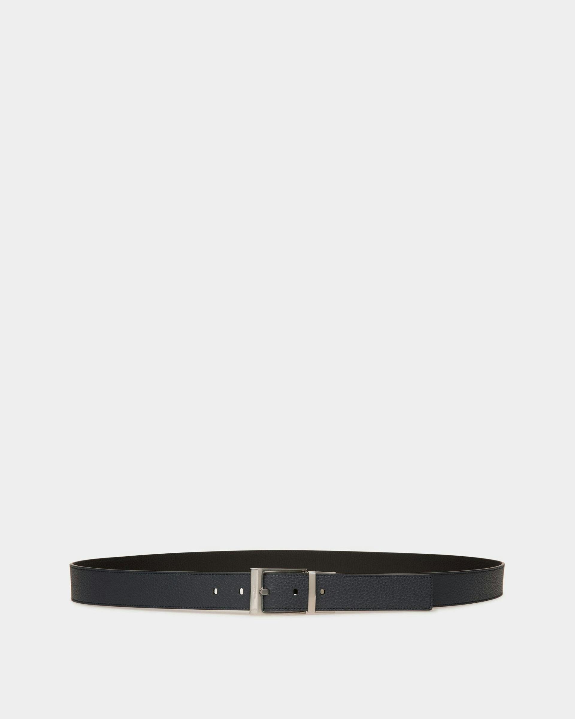 Men's Dress Belt In Midnight And Black Leather | Bally | Still Life Front