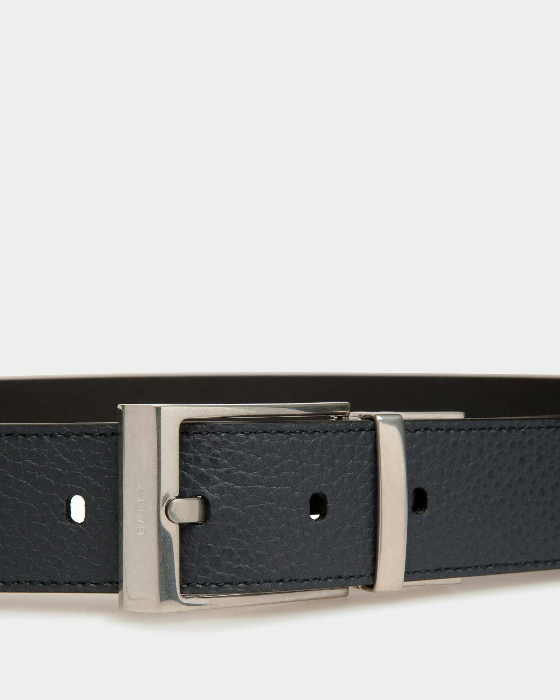 Men's Dress Belt In Midnight And Black Leather | Bally | On Model Front