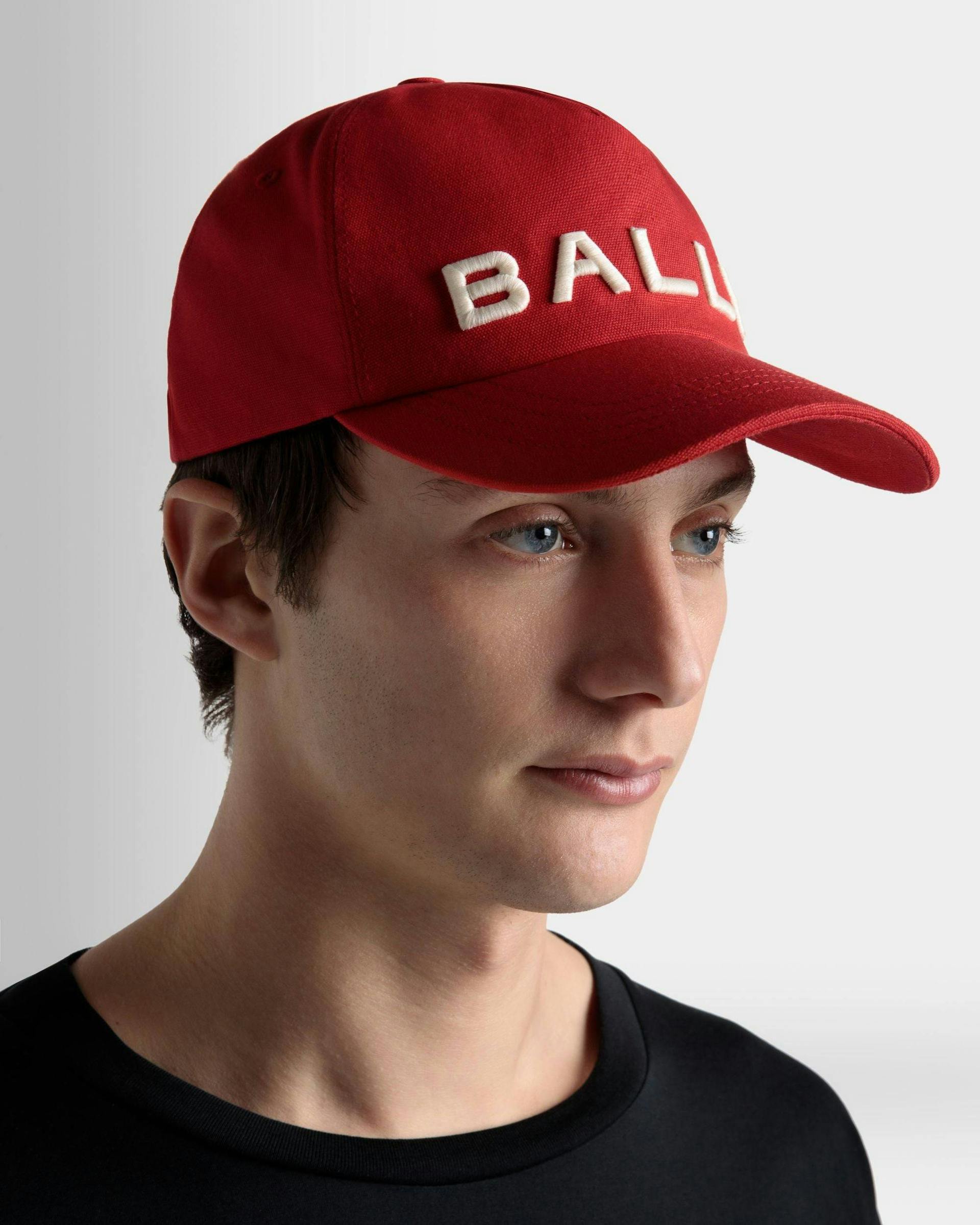 Men's Baseball Hat In Red Cotton | Bally | On Model Front