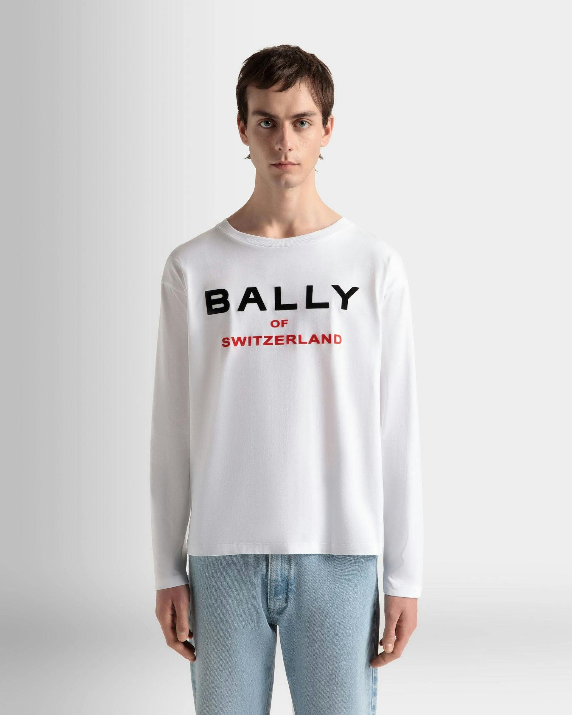 Men's T-Shirt In White Cotton | Bally | On Model Close Up