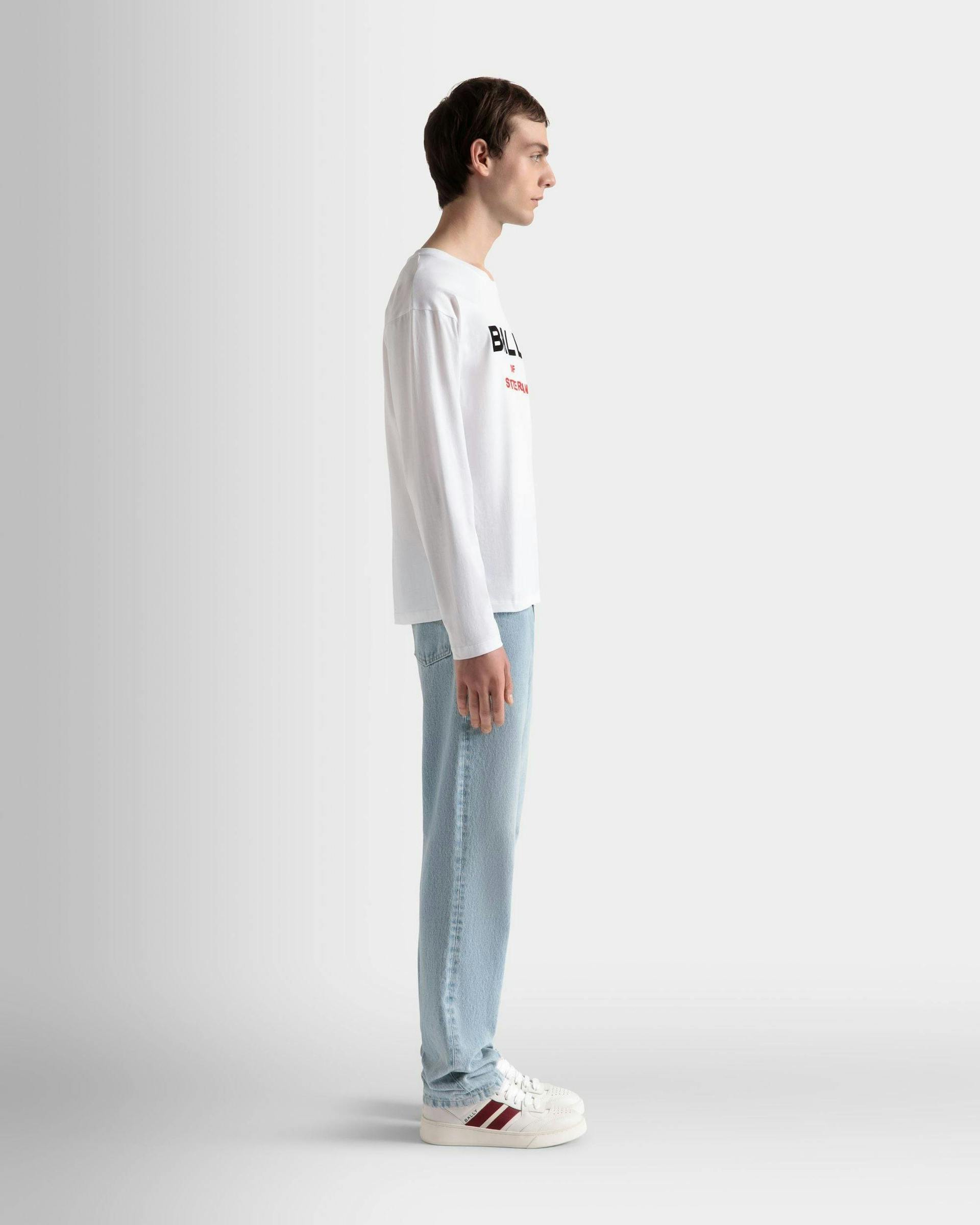 Men's T-Shirt In White Cotton | Bally | On Model 3/4 Front