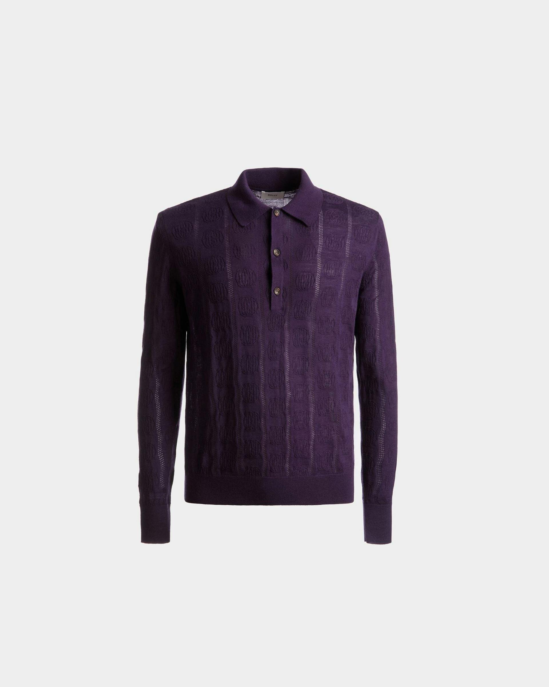Men's Long Sleeve Polo In Orchid Wool | Bally | Still Life Front