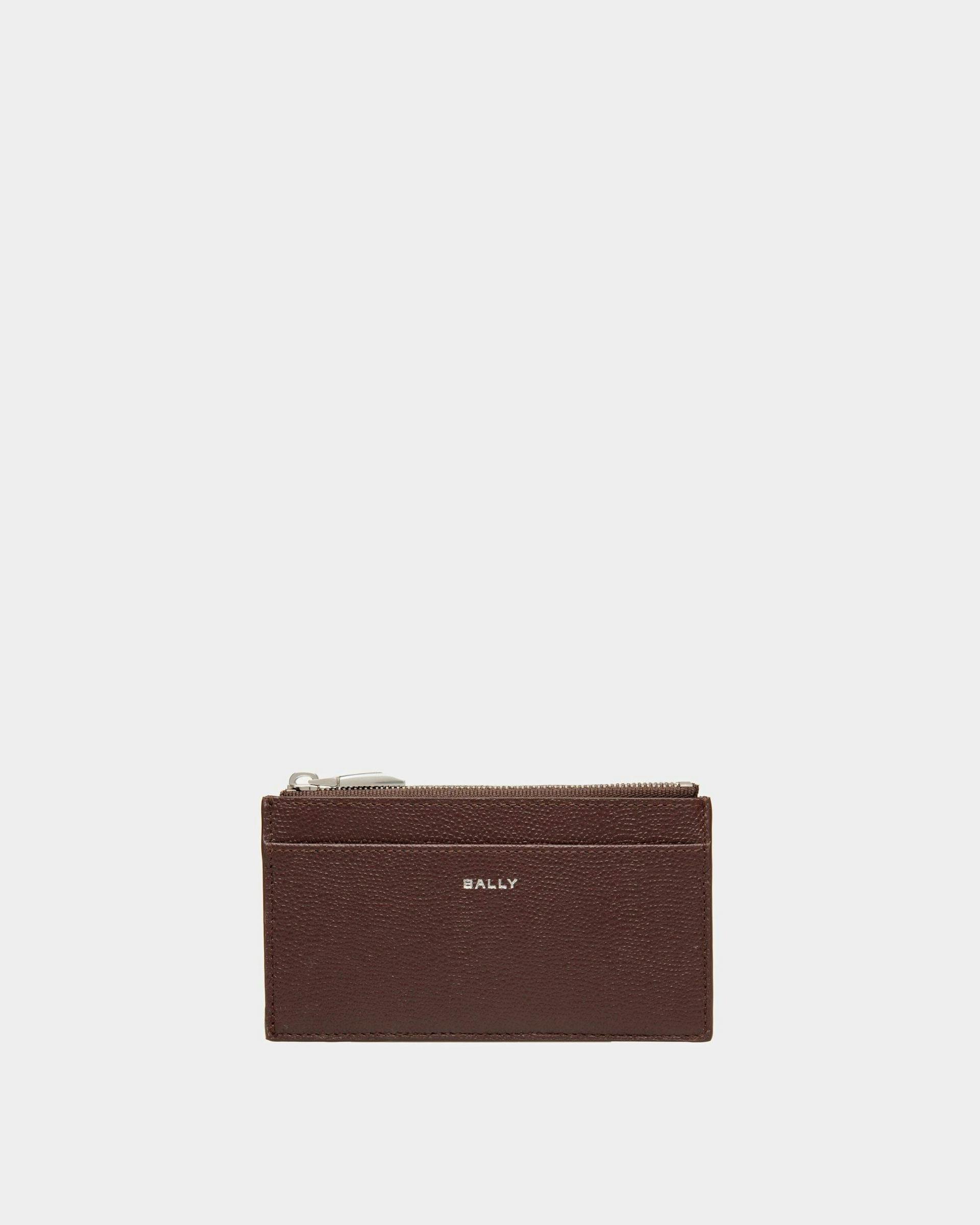 Men's Flag Coin Card Holder In Chestnut Brown And Red Embossed Leather | Bally | Still Life Front