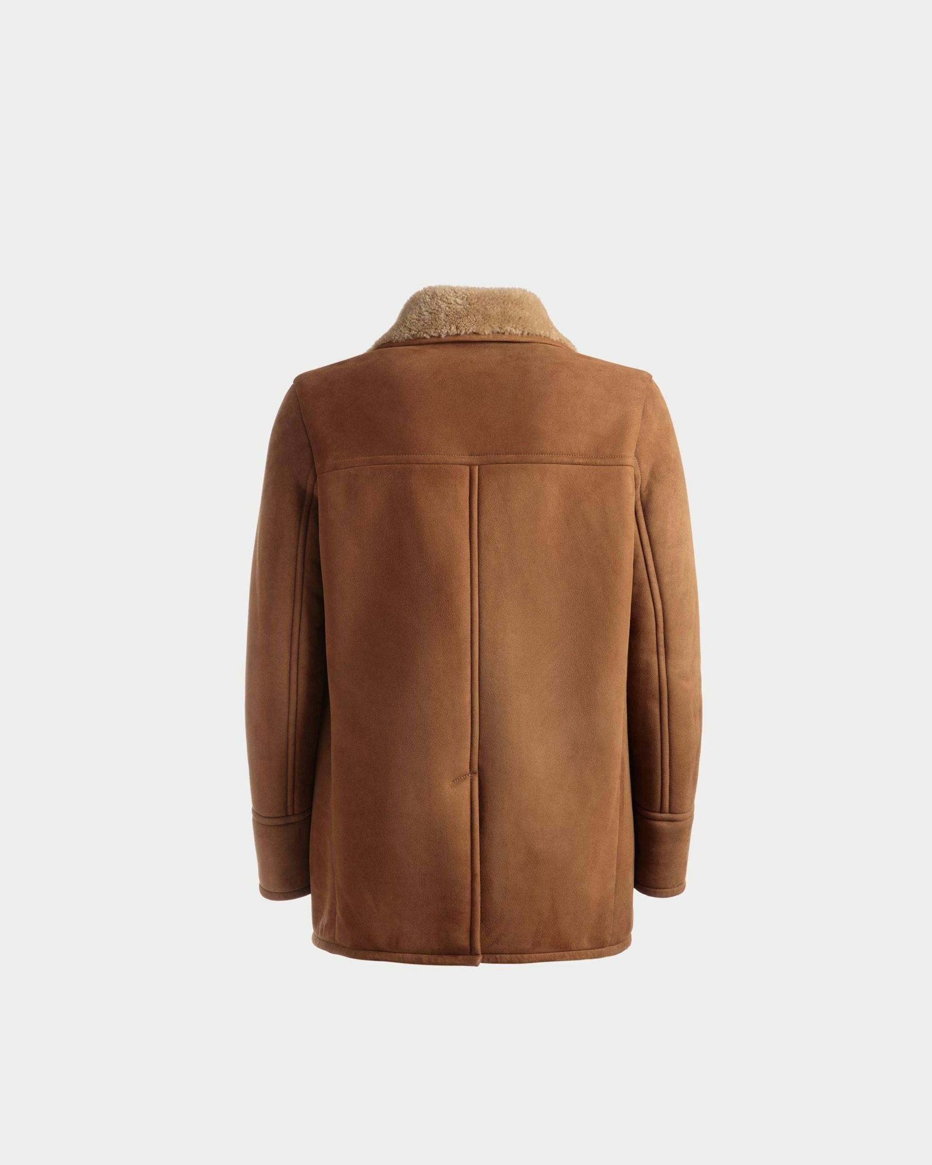Men's Double Breasted Shearling Coat In Brown Suede | Bally | Still Life Back