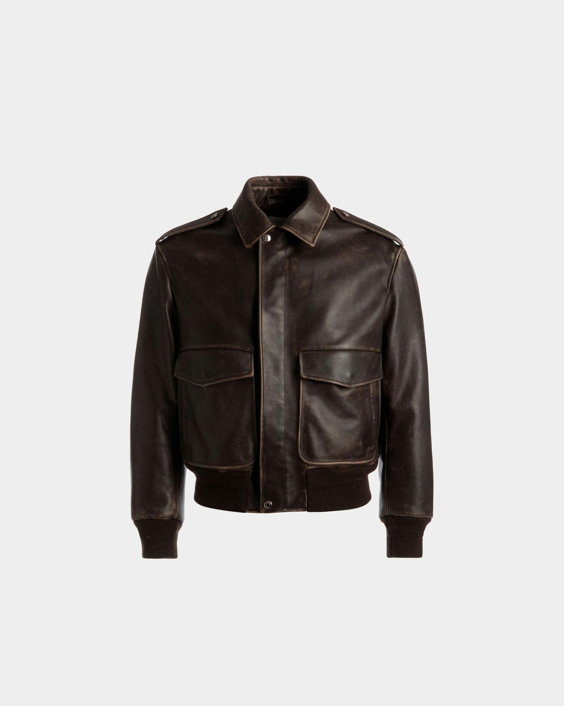 Men's Bomber Jacket In Brown Leather | Bally | Still Life Front