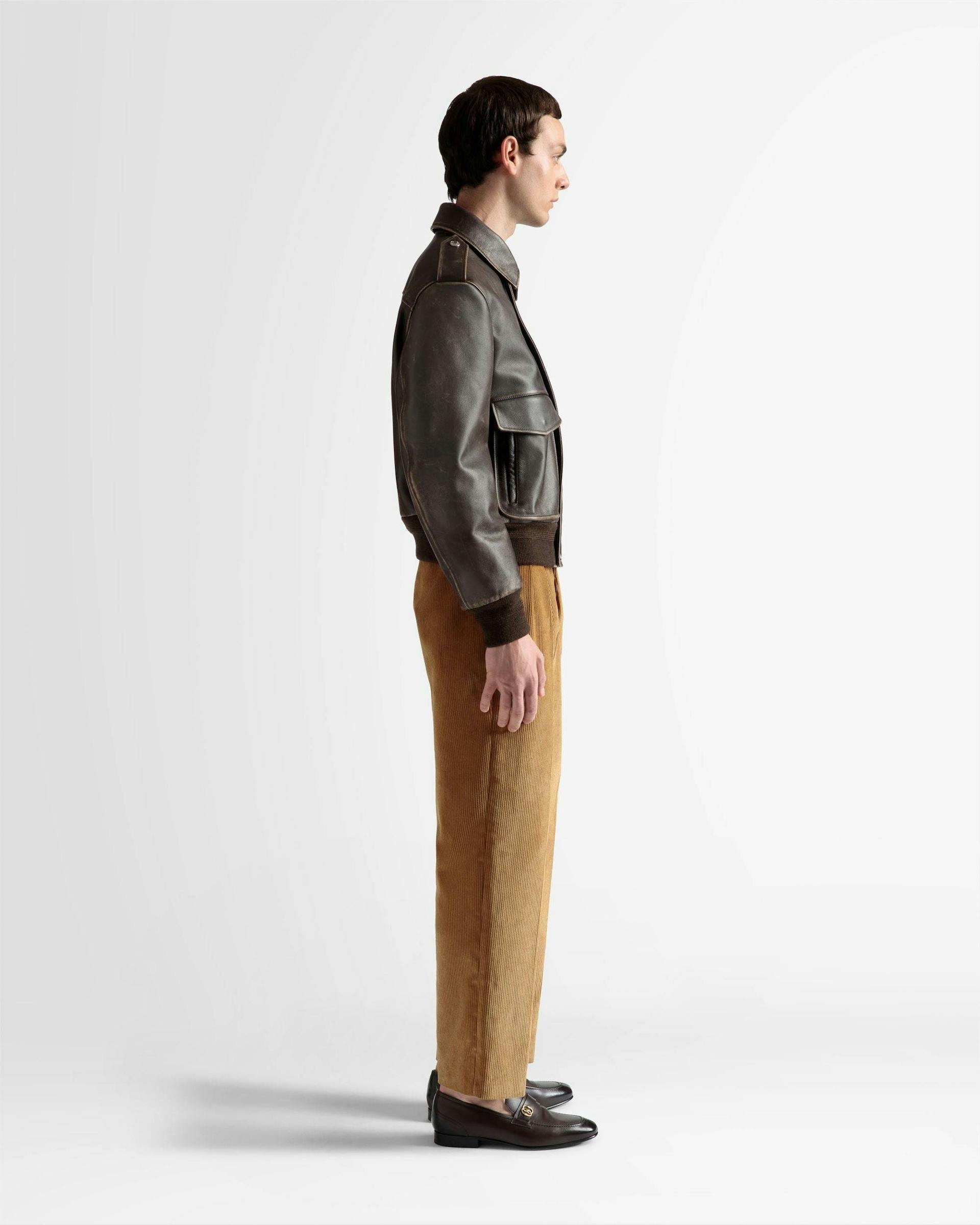 Men's Bomber Jacket In Brown Leather | Bally | On Model 3/4 Front