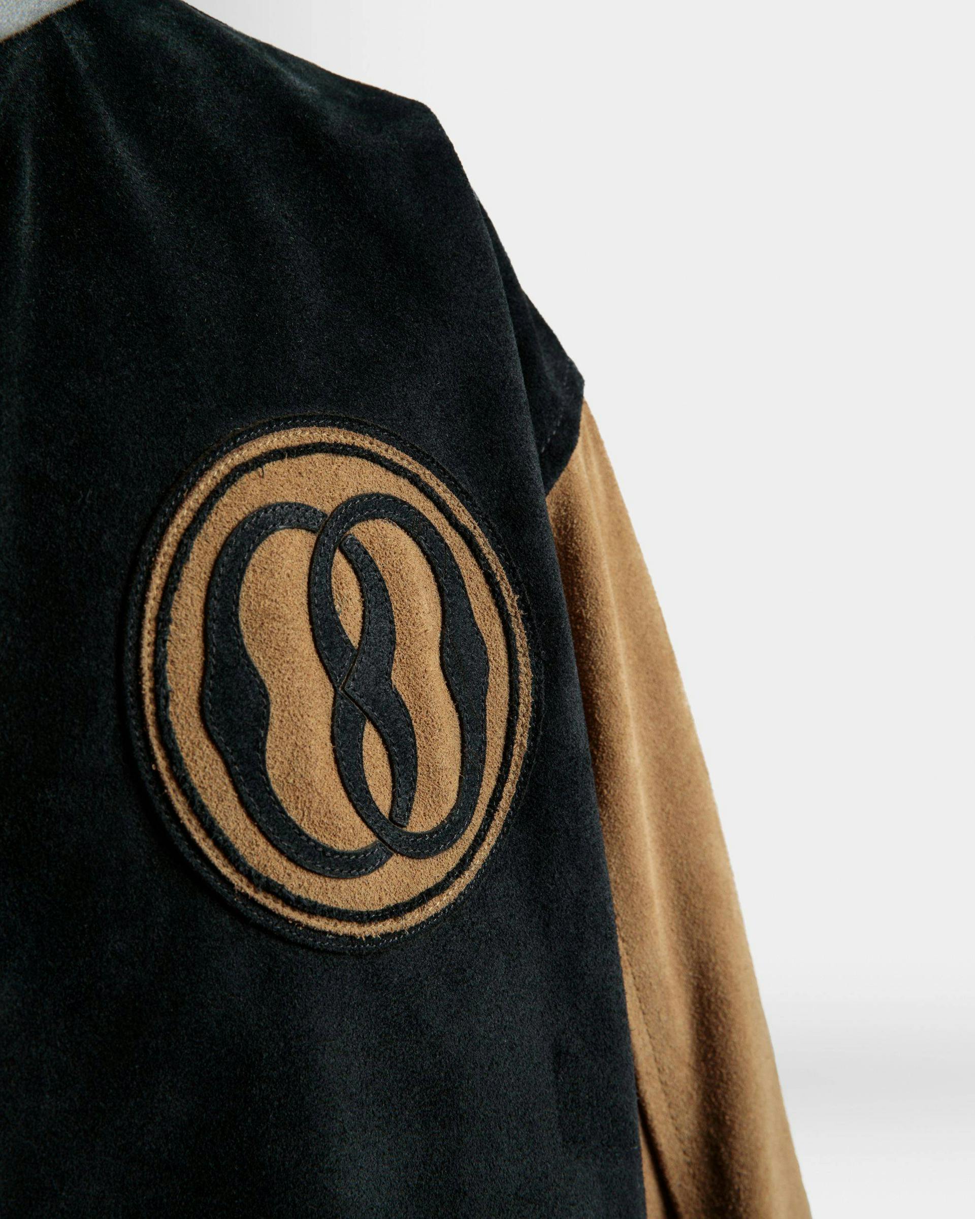 Men's Letterman Jacket In Black And Desert Suede | Bally | On Model Detail