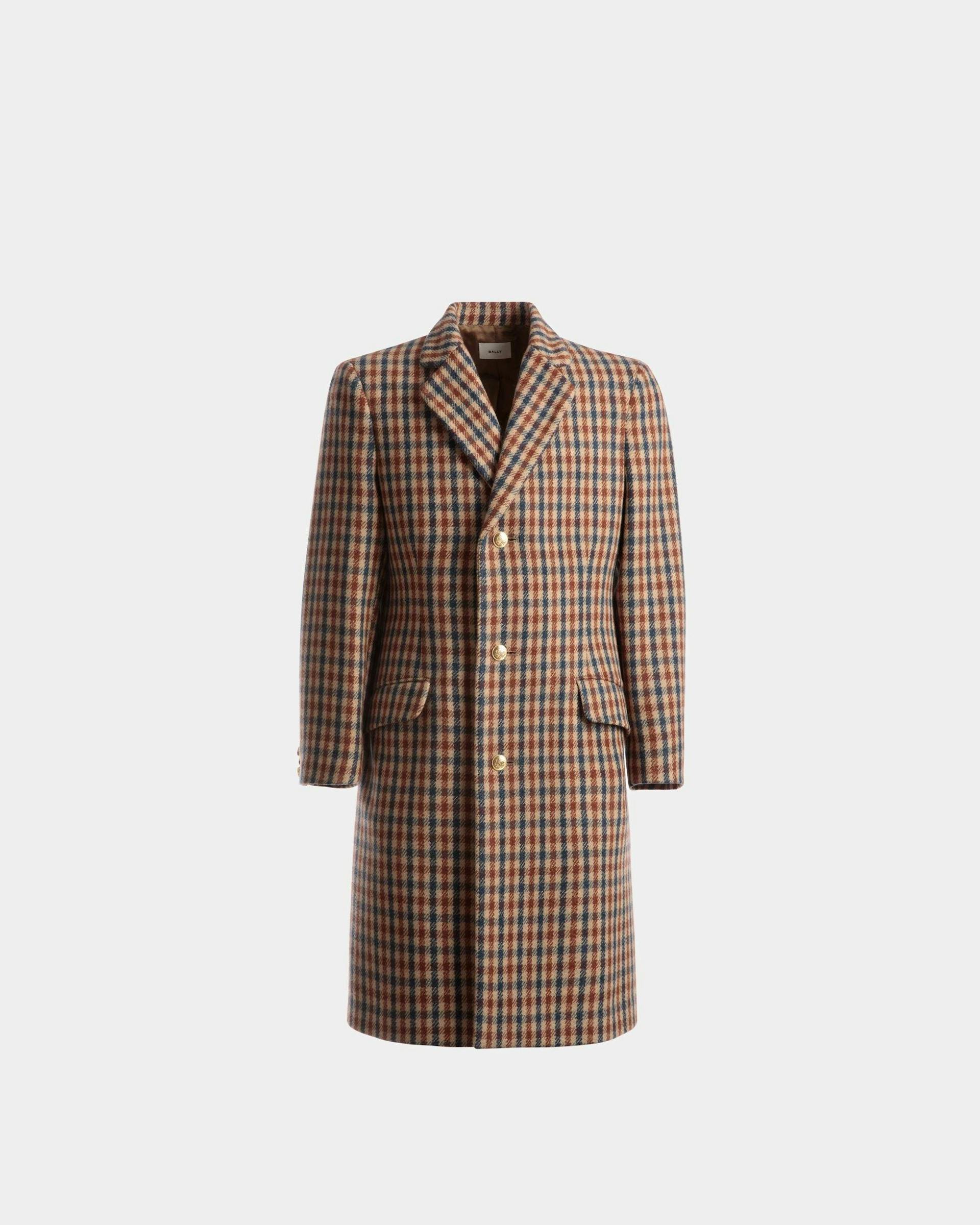 Men's Checked Coat In Brown Wool Mix | Bally | Still Life Front