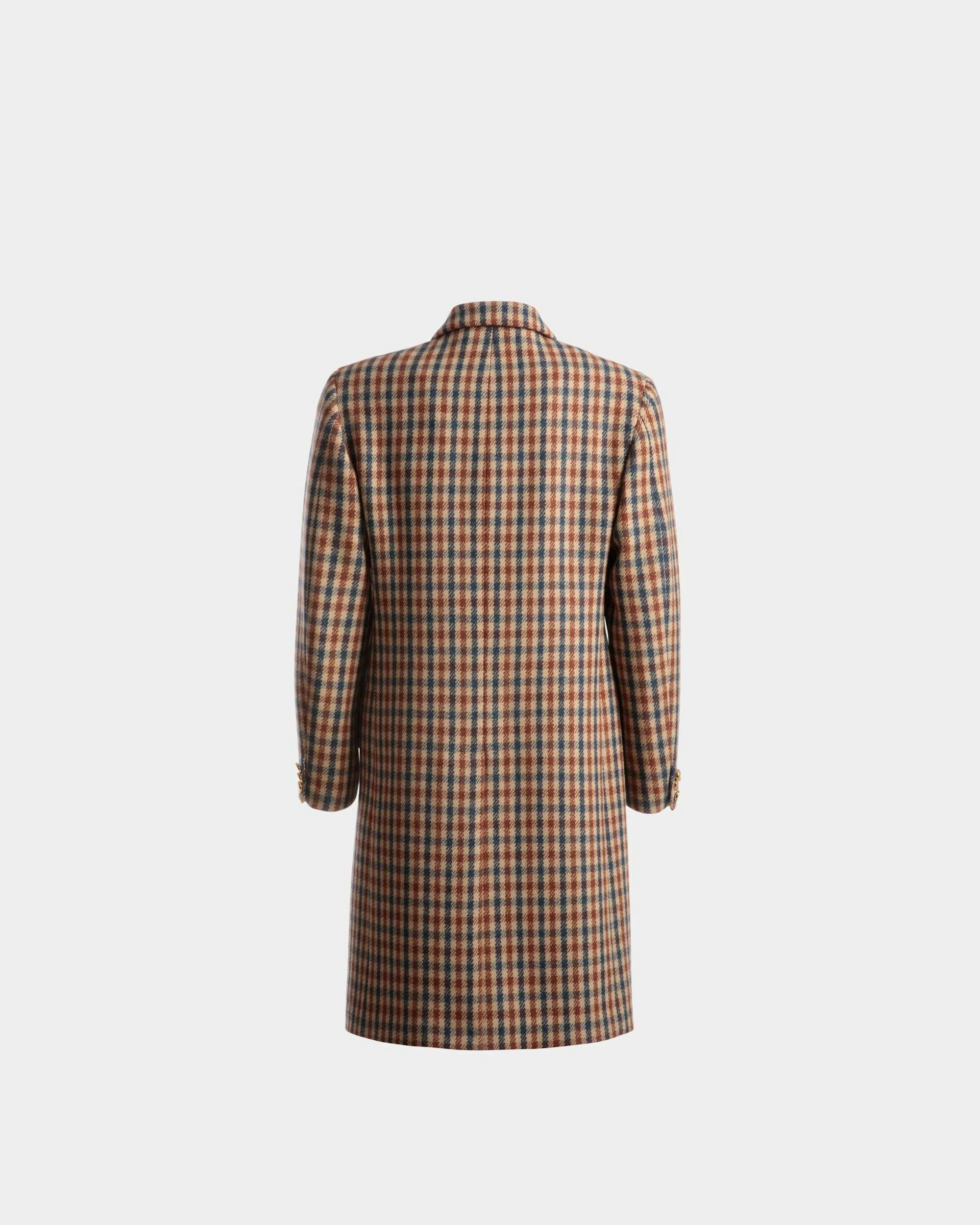 Men's Checked Coat In Brown Wool Mix | Bally | Still Life Back