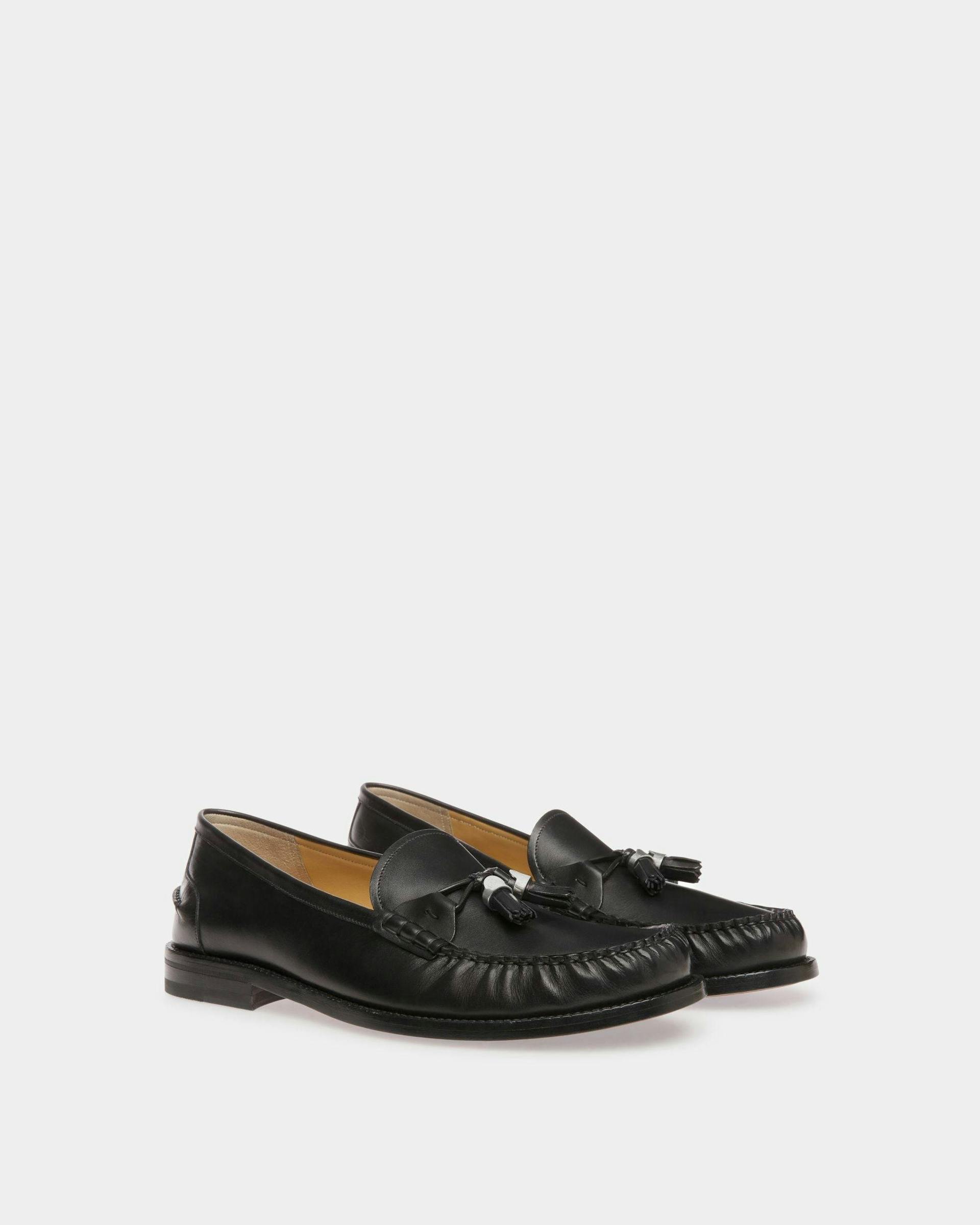 Men's Rome Mocassins In Black Leather | Bally | Still Life 3/4 Front