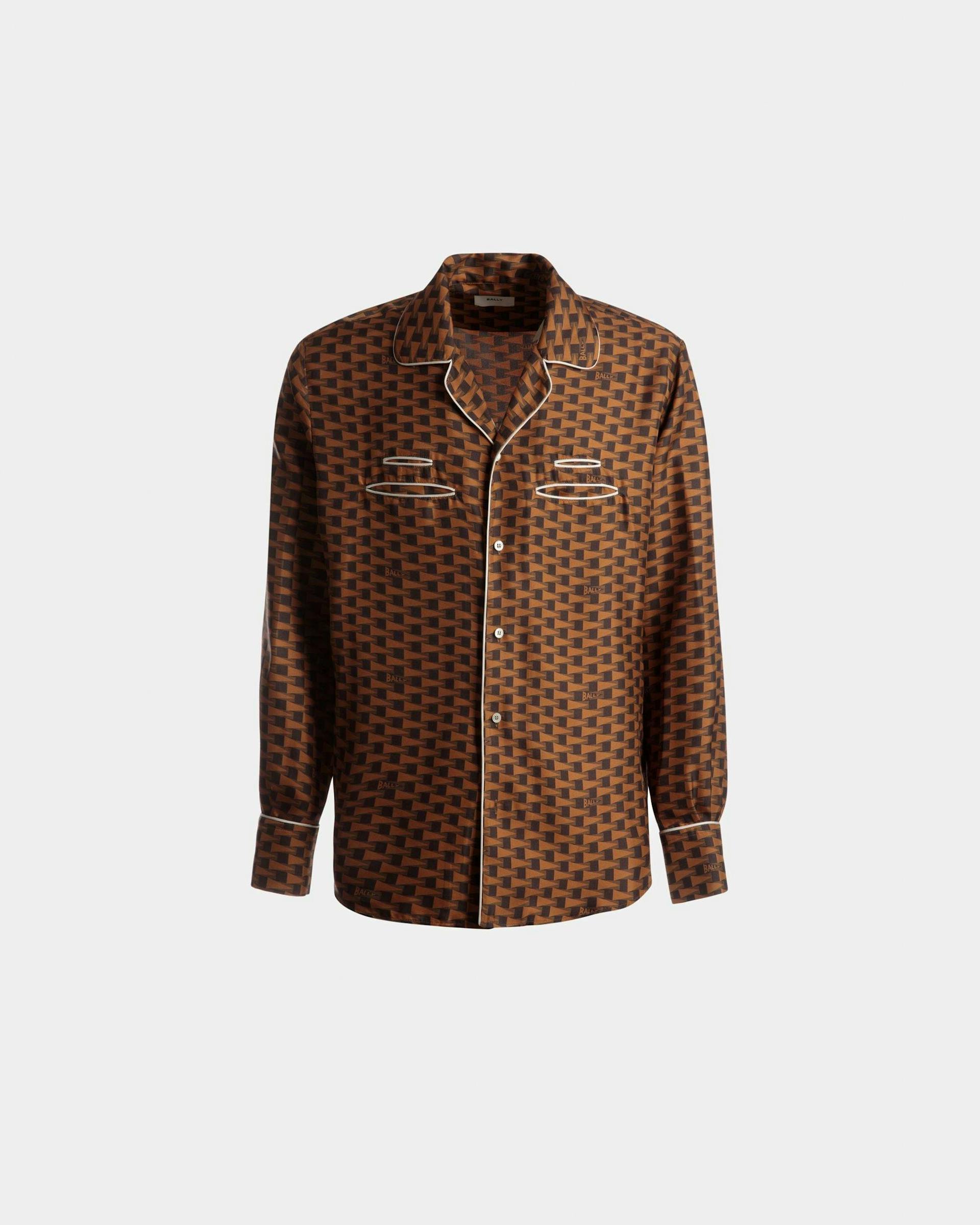 Men's Pennant Print Shirt In Brown Silk | Bally | Still Life Front