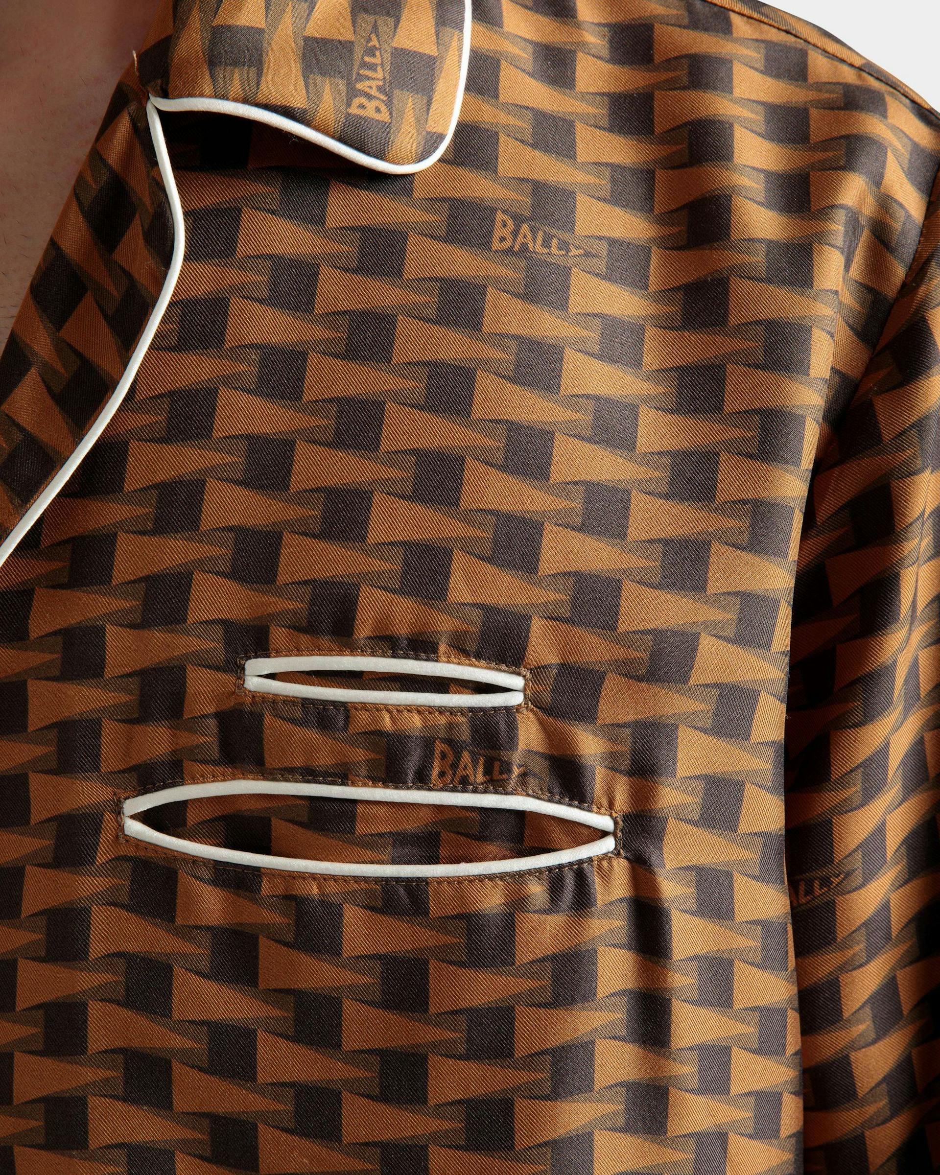 Men's Pennant Print Shirt In Brown Silk | Bally | On Model Detail