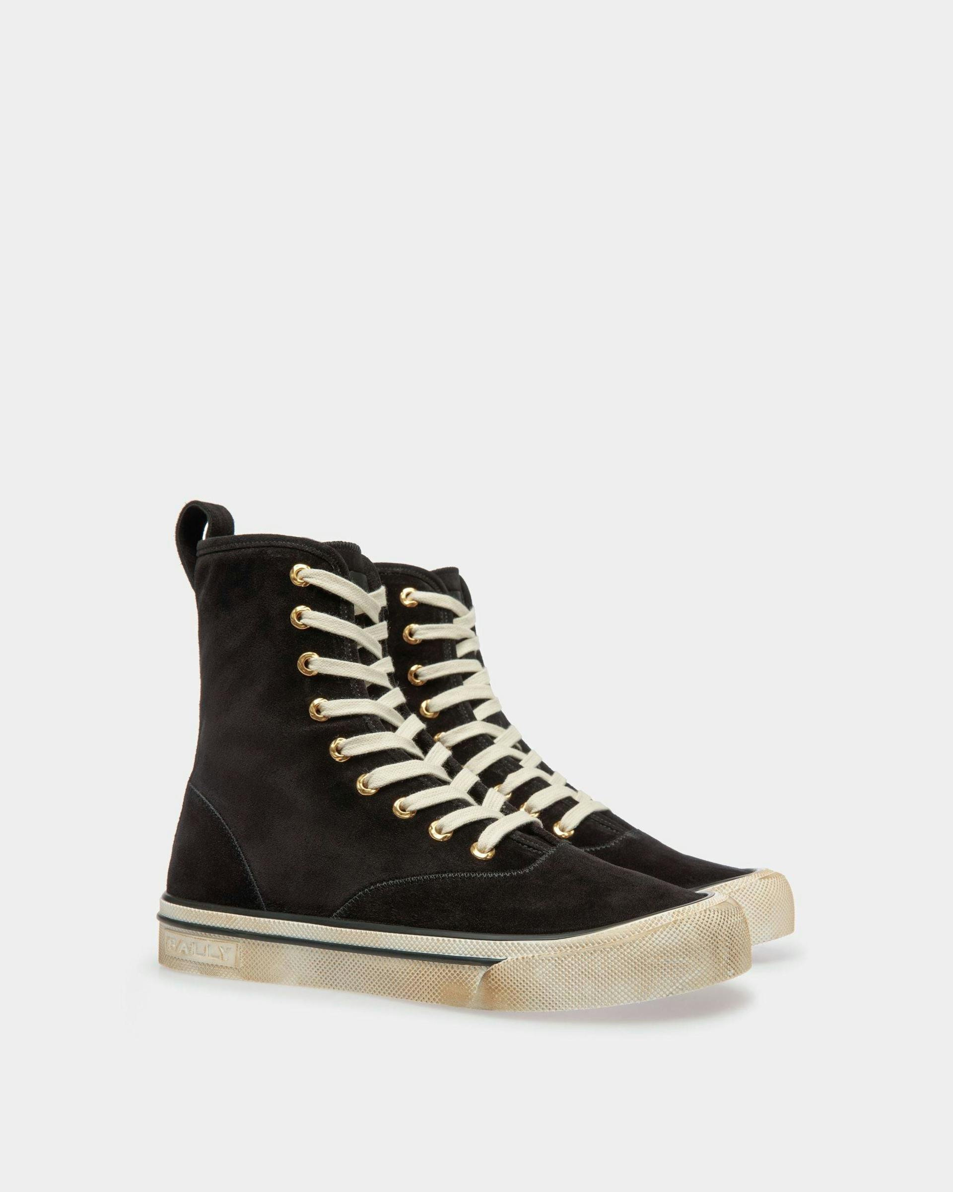Men's Santa Ana High Top Sneakers In Black Suede | Bally | Still Life 3/4 Front
