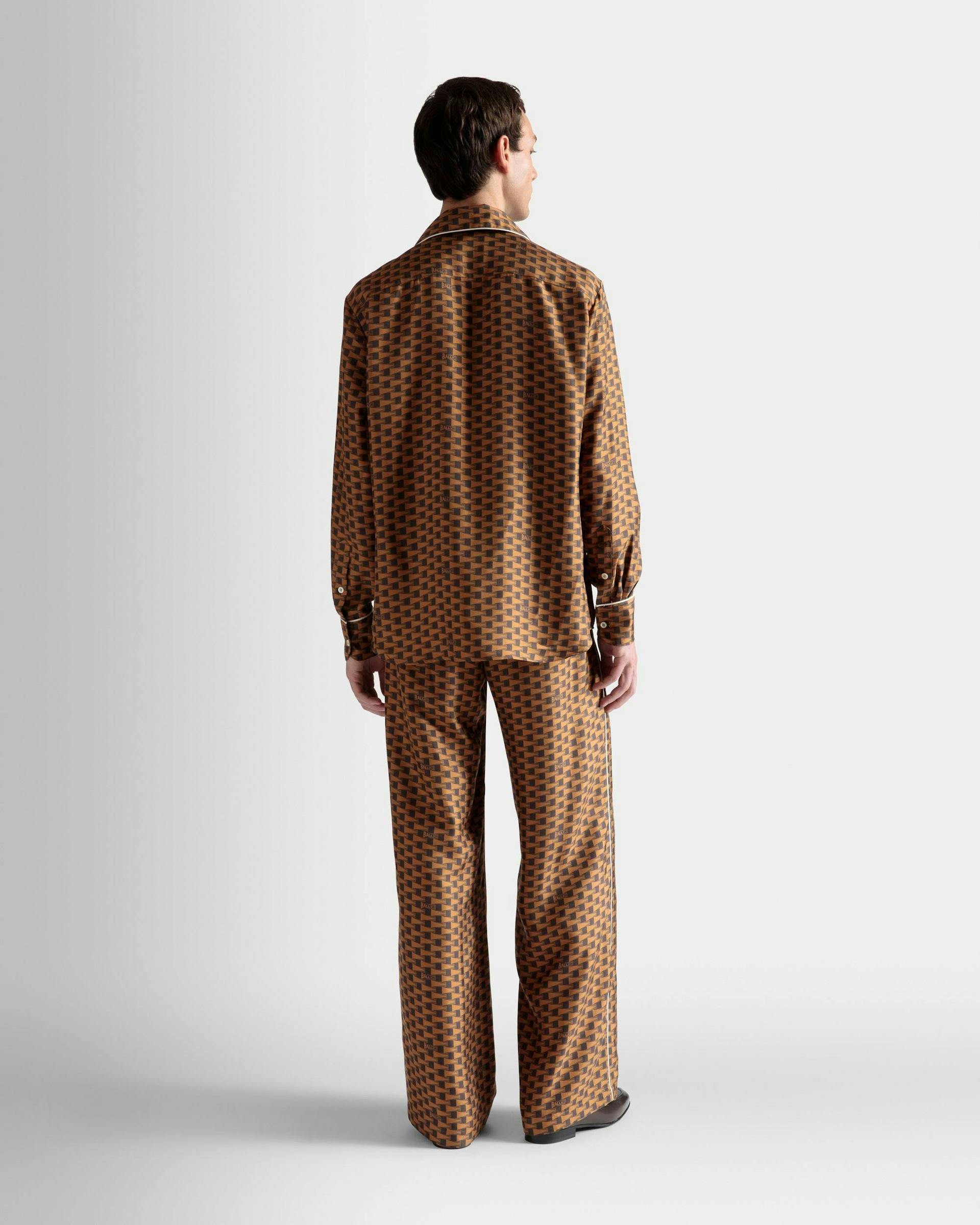 Men's Pennant Print Pants In Brown Silk | Bally | On Model Back