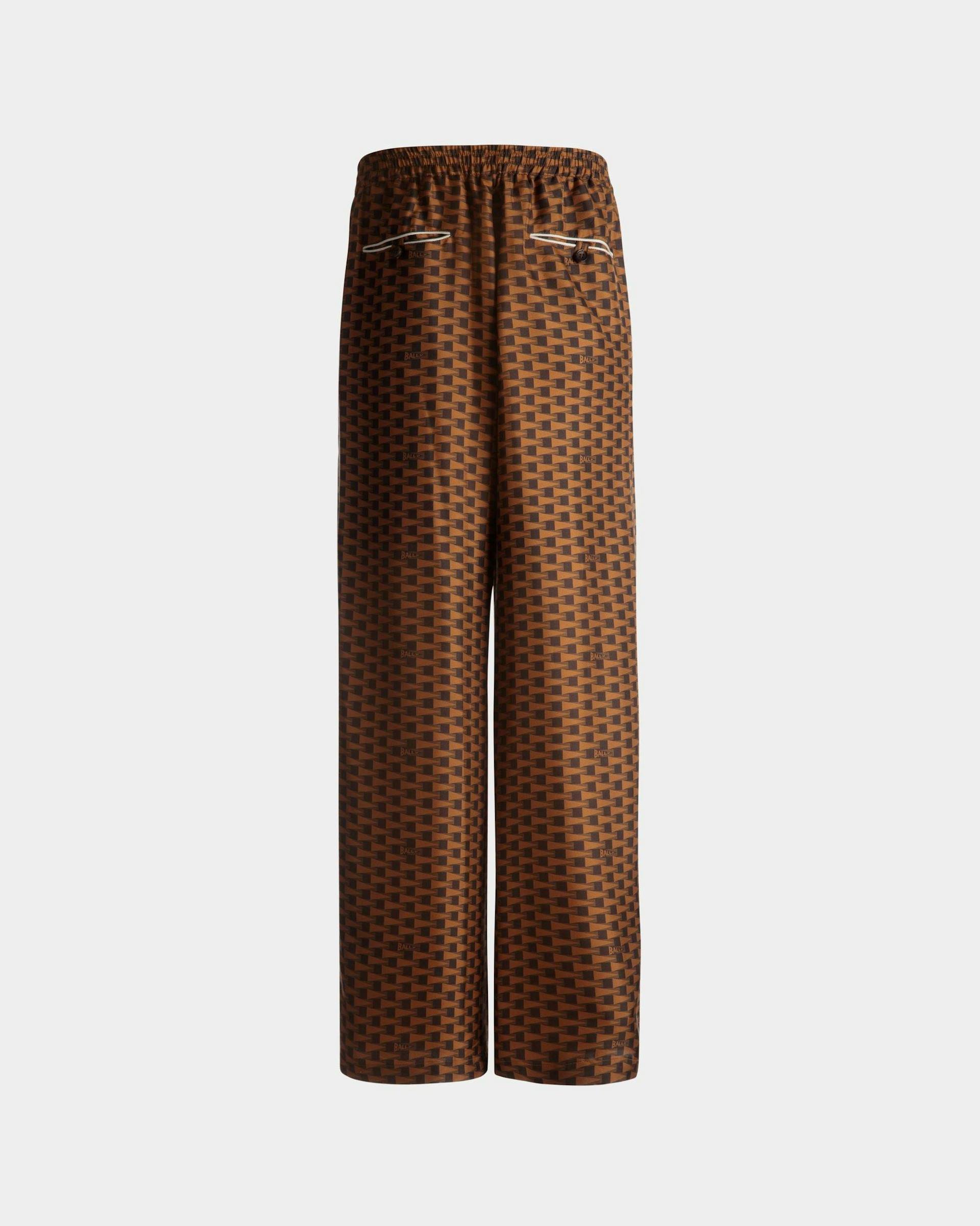 Men's Pennant Print Pants In Brown Silk | Bally | Still Life Back