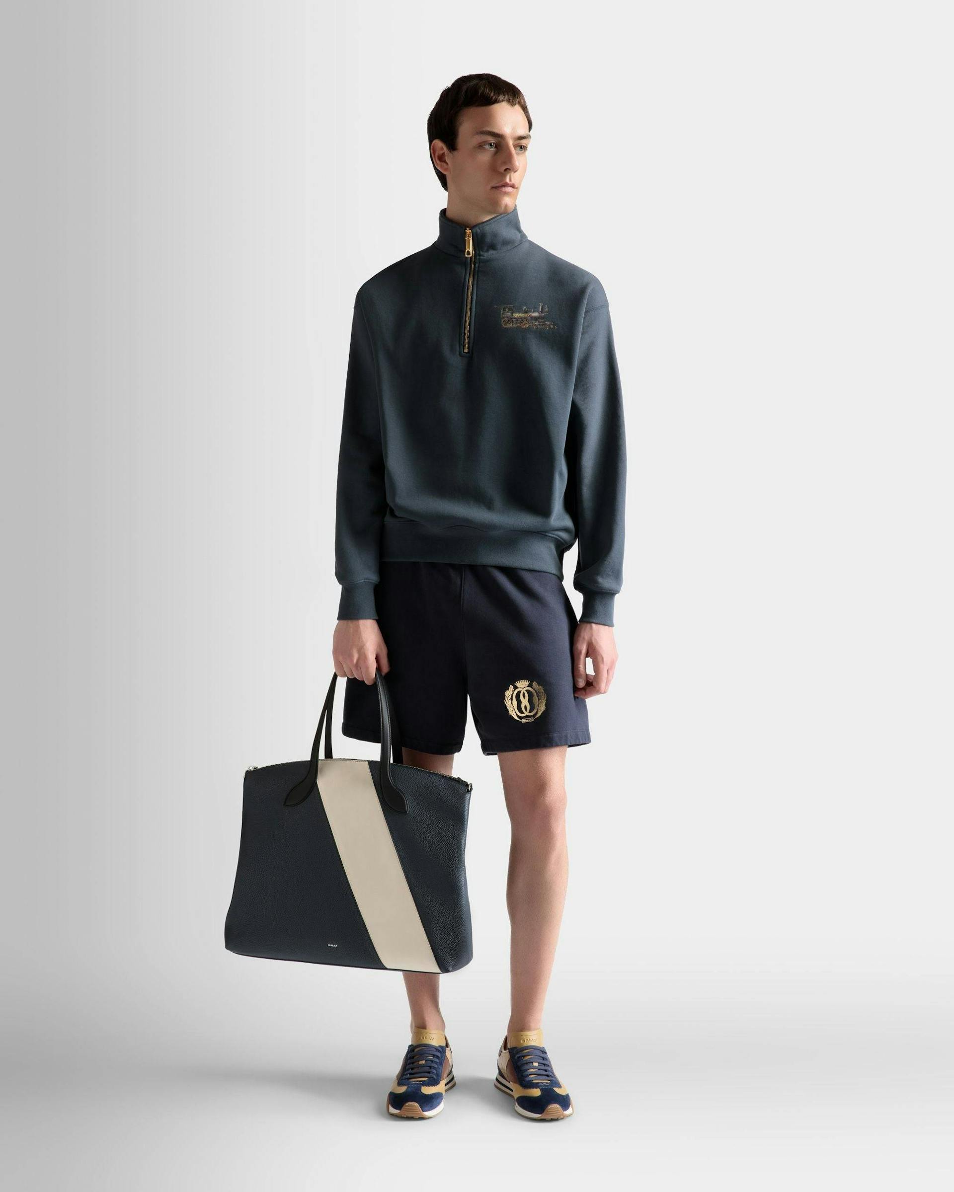 Men's Sweatpant Shorts In Midnight Cotton | Bally | On Model Front