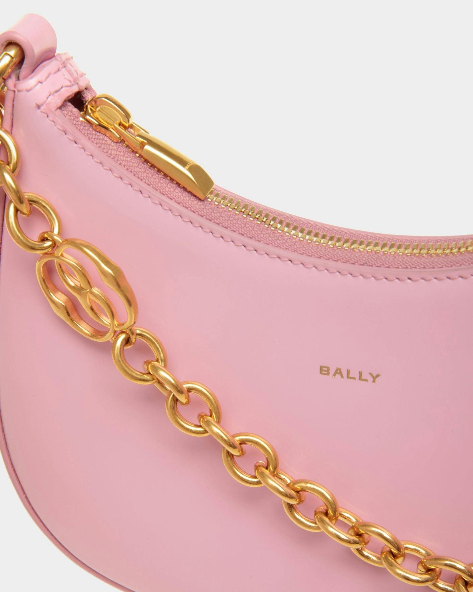 Women's Emblem Mini Crossbody Bag in Pink Patent Leather | Bally | Still Life Detail