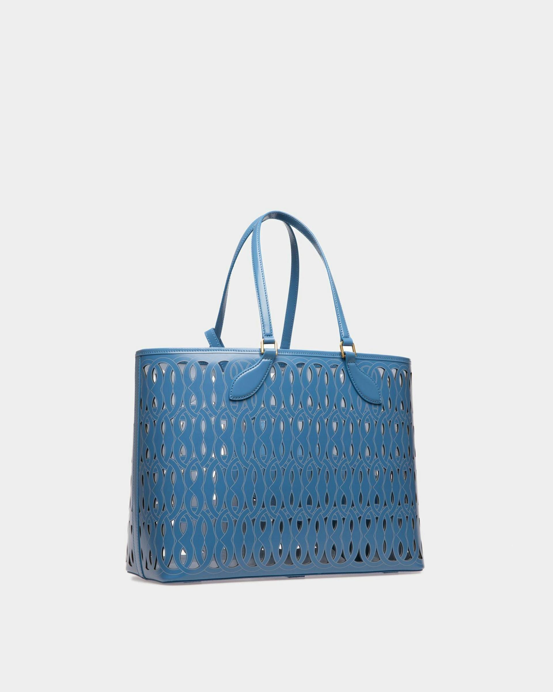 Women's Lago Tote Bag In Blue Leather | Bally | Still Life 3/4 Front