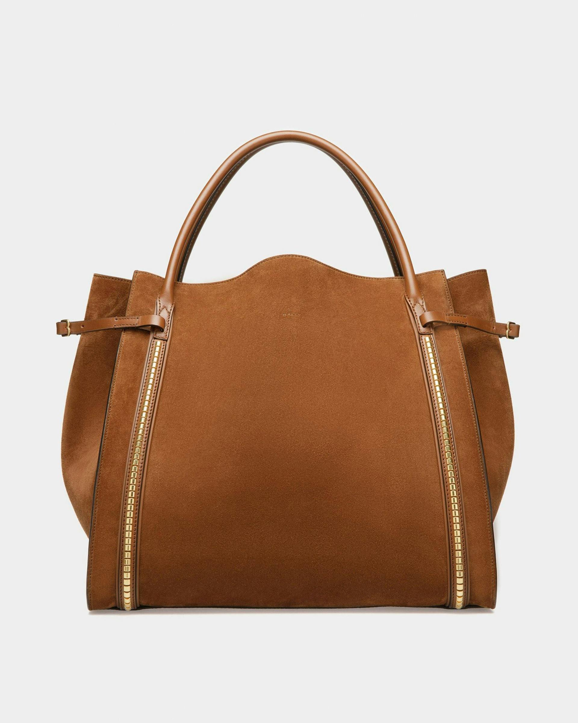 Women's Chesney Extra Large Tote Bag In Brown Suede Leather | Bally | Still Life Front