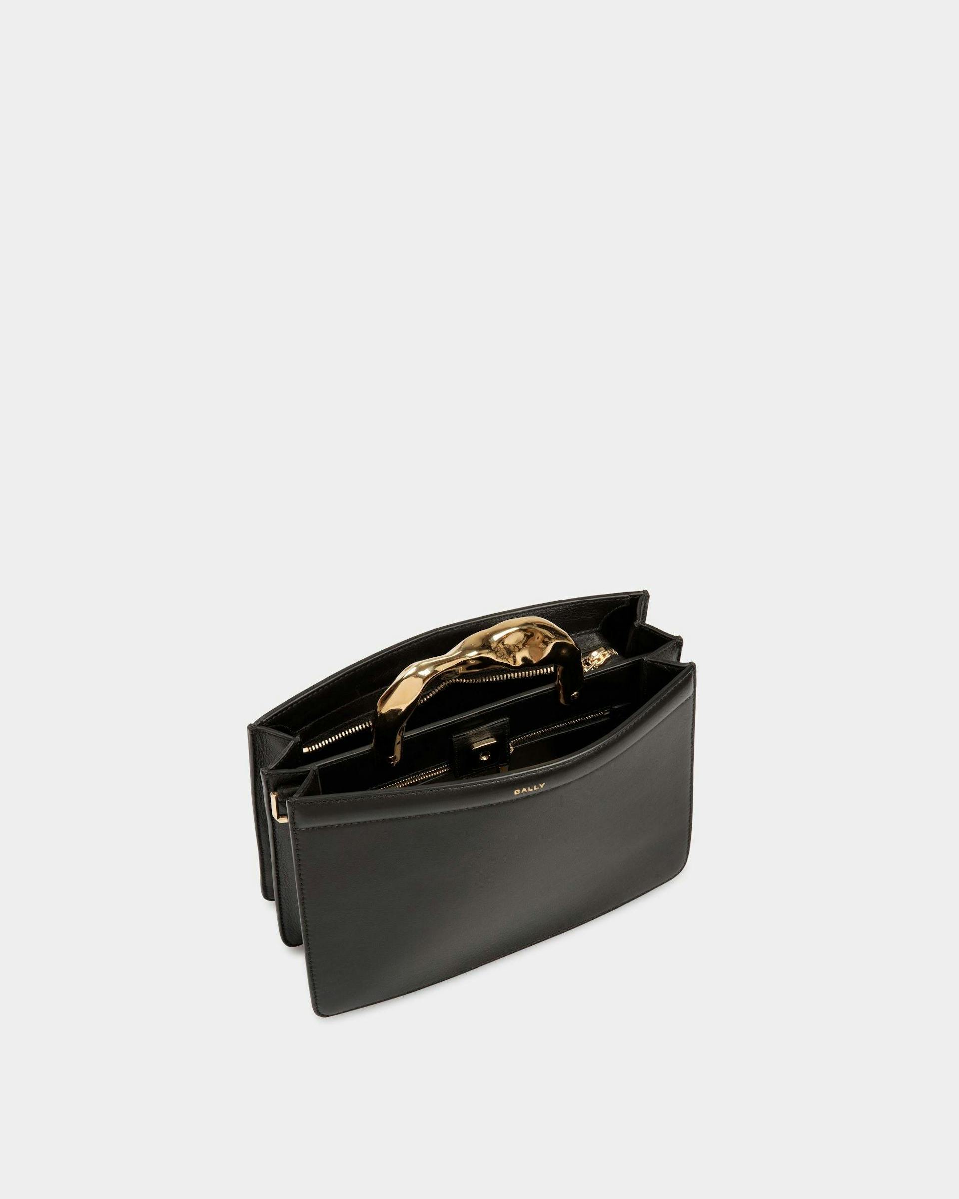 Women's Baroque Top Handle Bag In Black Leather | Bally | Still Life Open / Inside