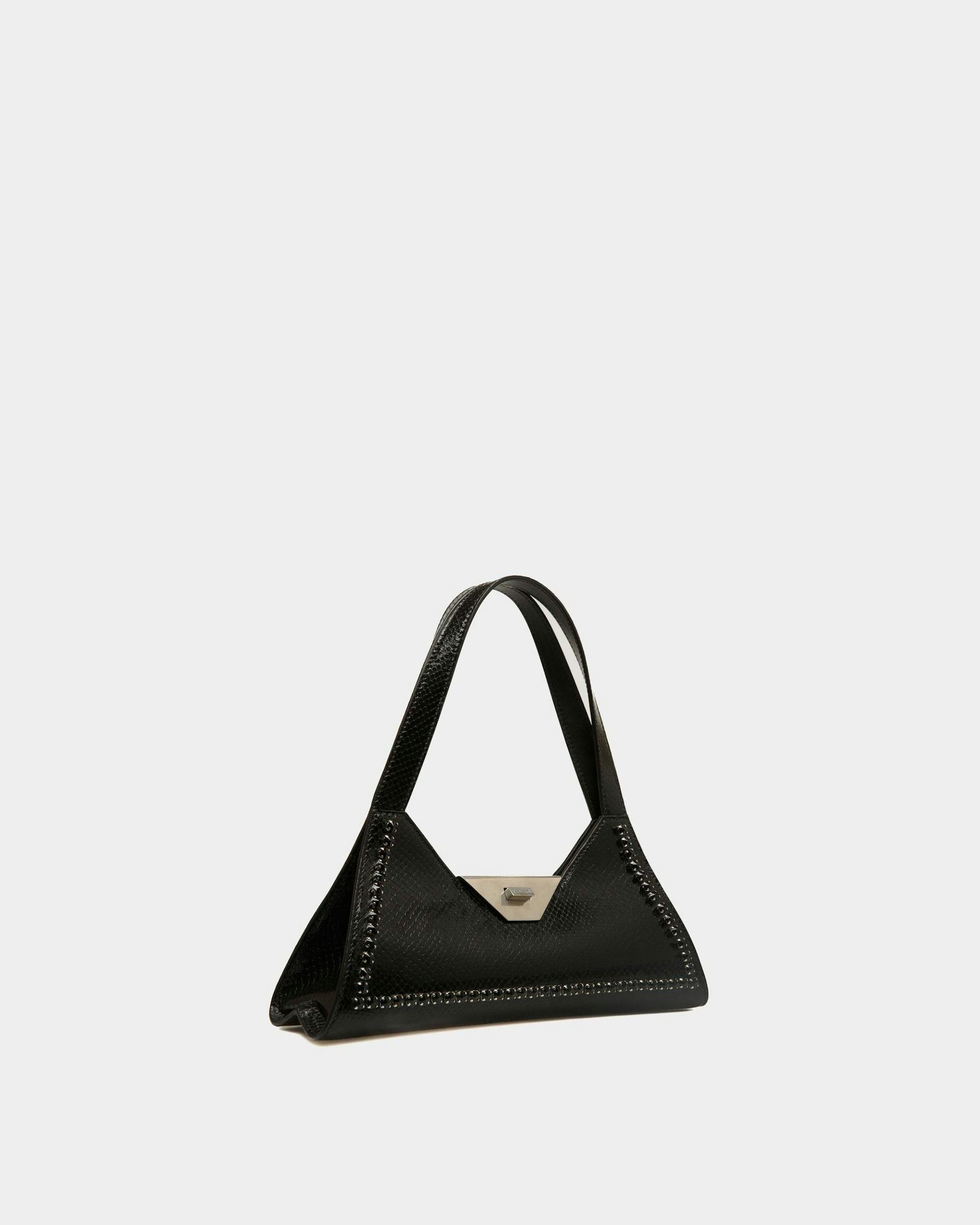 Women's Tilt Small Shoulder Bag in Black Python Printed Leather | Bally | Still Life 3/4 Front