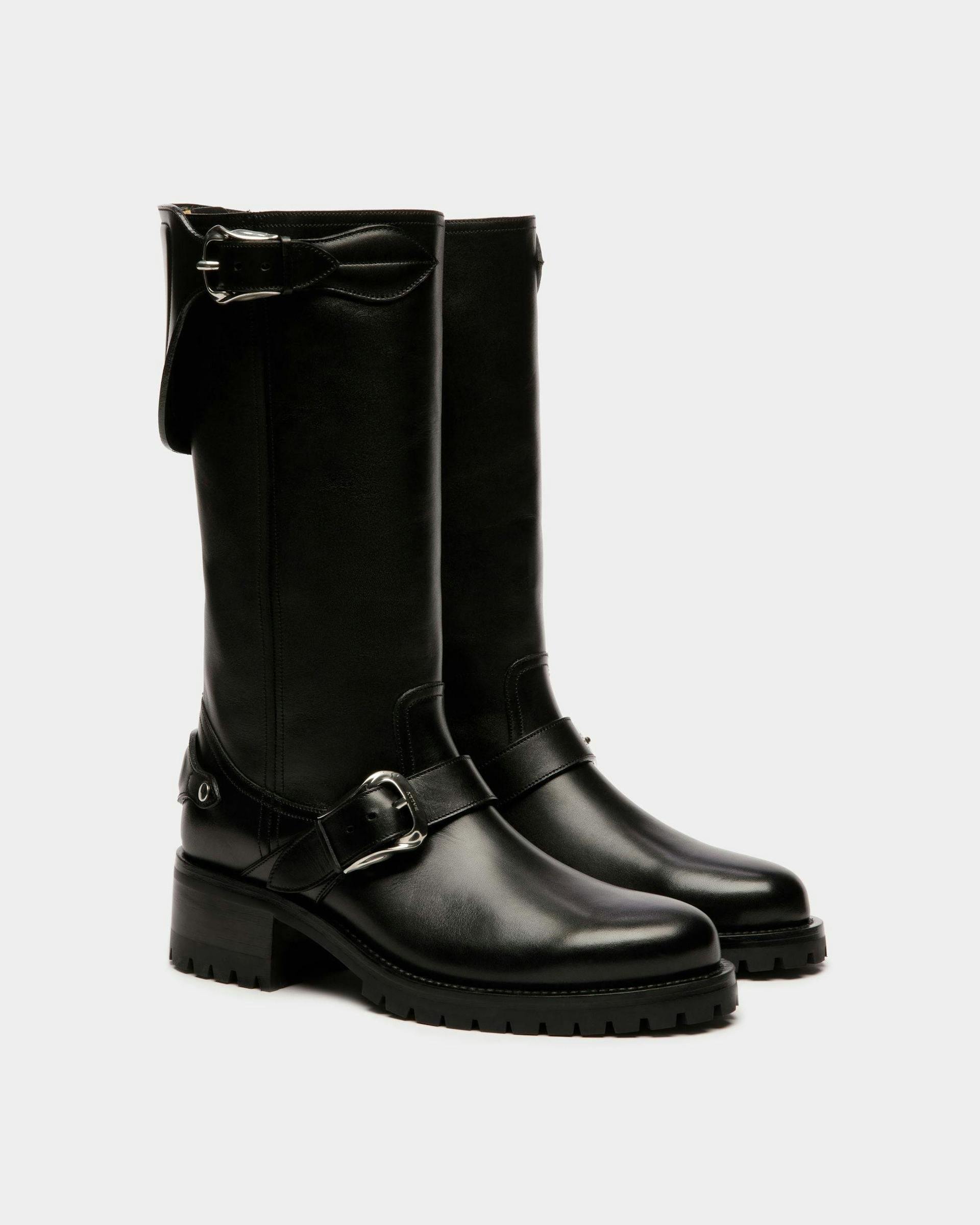 Women's Ardis Long Boots In Black Leather | Bally | Still Life 3/4 Front
