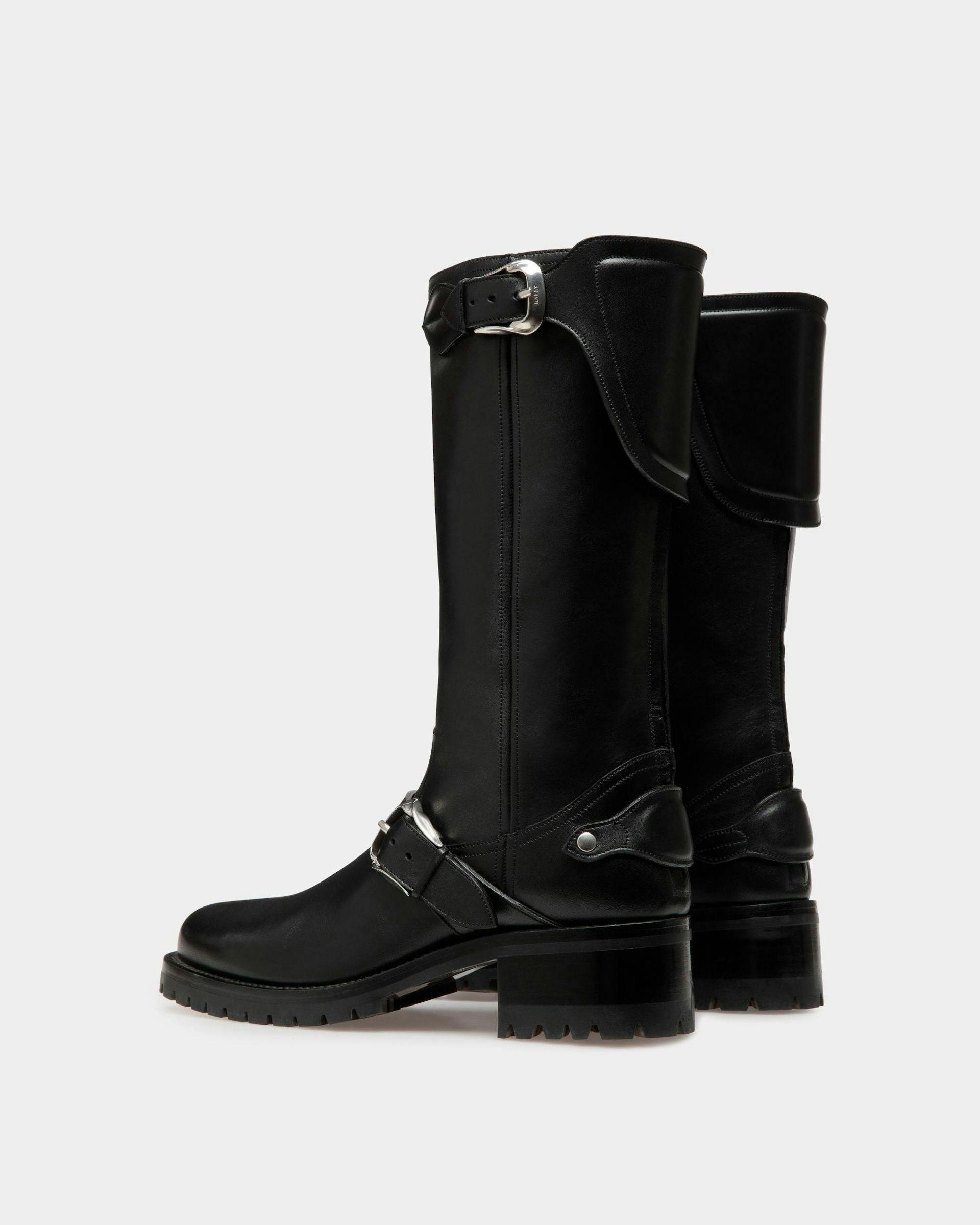 Women's Ardis Long Boots In Black Leather | Bally | Still Life 3/4 Back