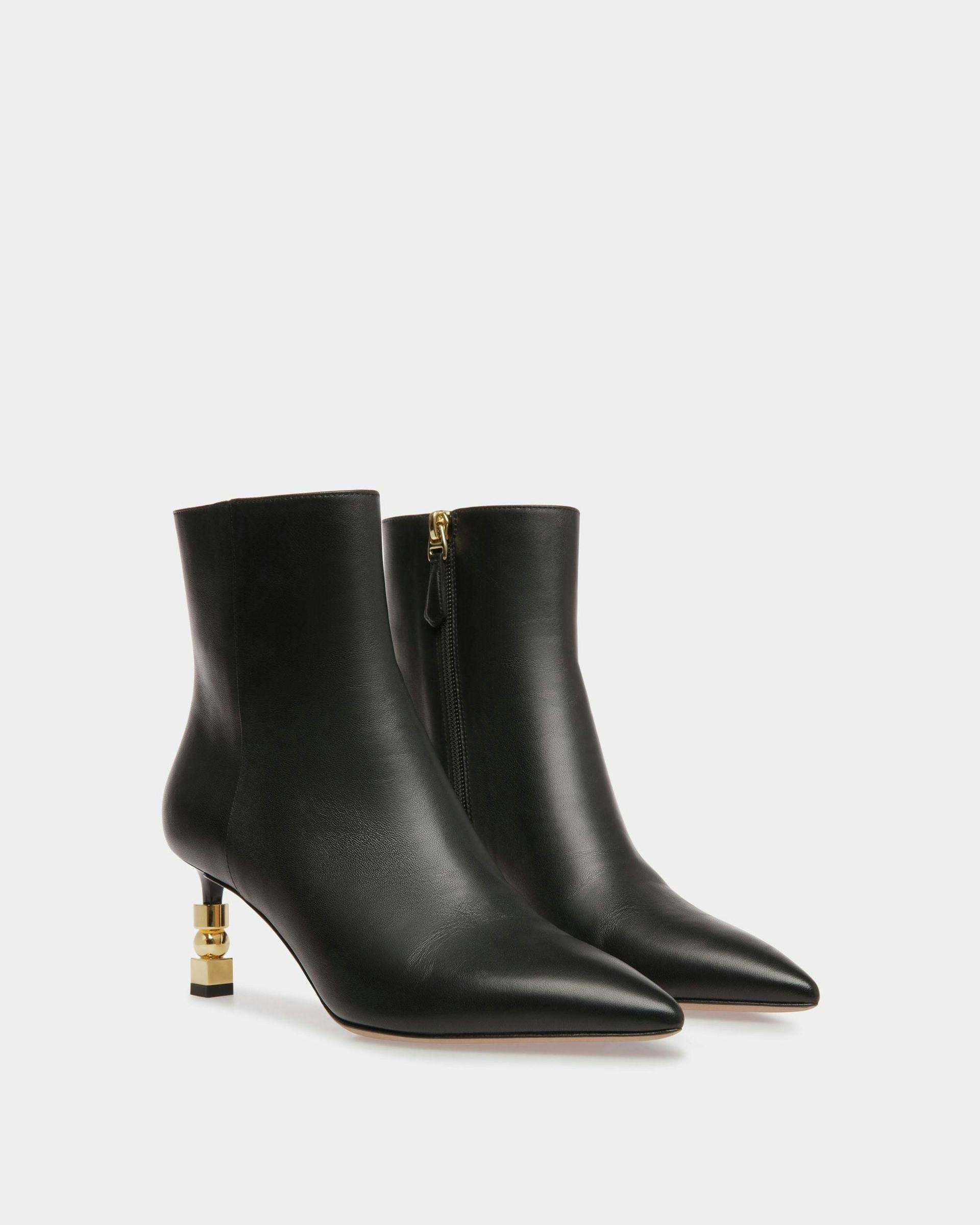 Women's Block Booties In Black Leather | Bally | Still Life 3/4 Front