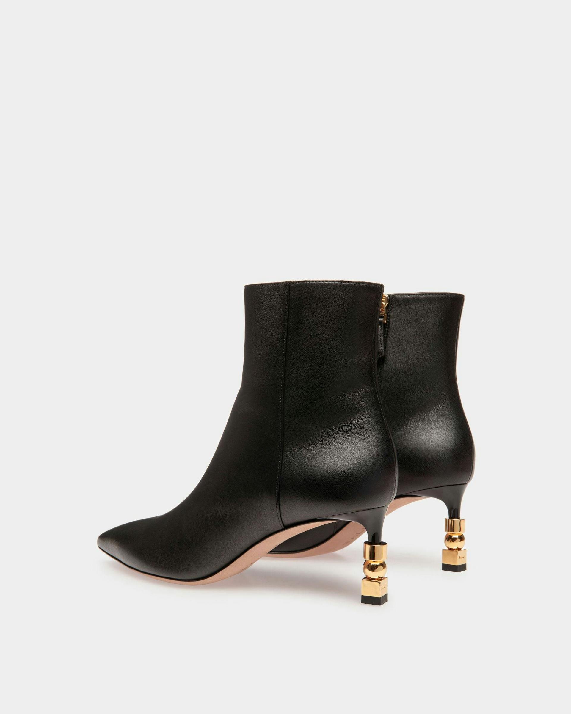 Women's Block Booties In Black Leather | Bally | Still Life 3/4 Back