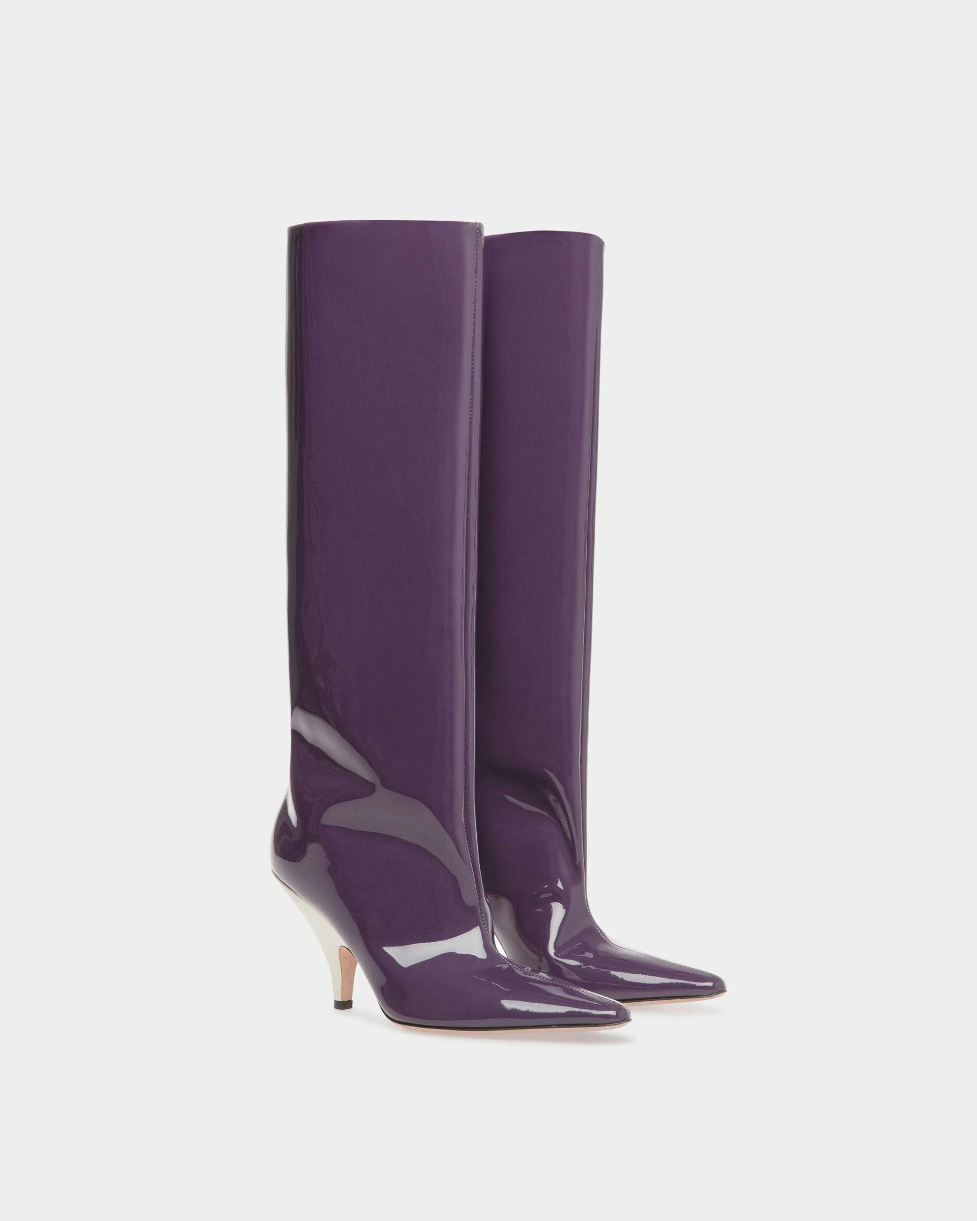 Women's Katy Long Boots In Orchid Leather | Bally | Still Life 3/4 Front