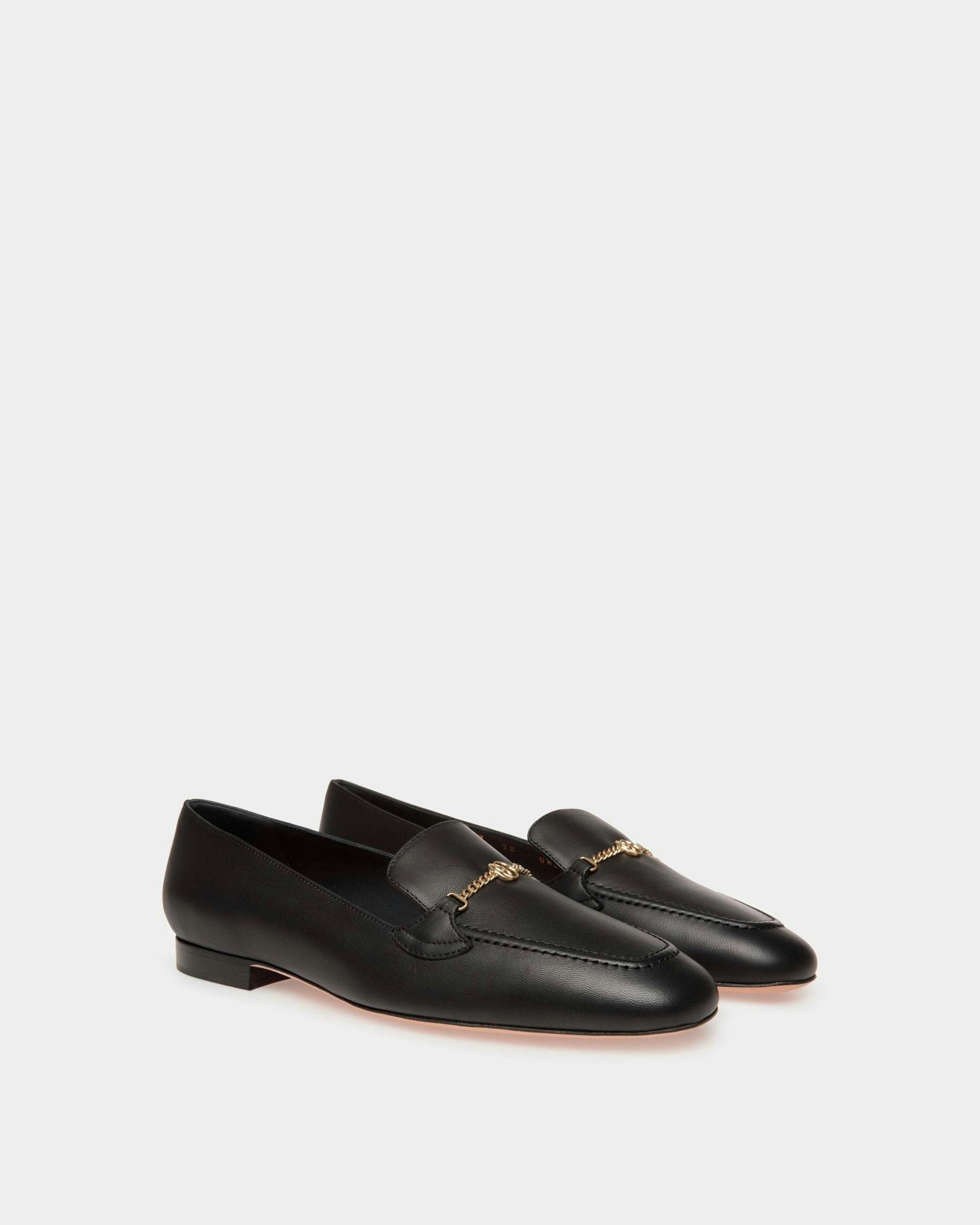 Women's Daily Emblem Loafer in Black Leather | Bally | Still Life 3/4 Front