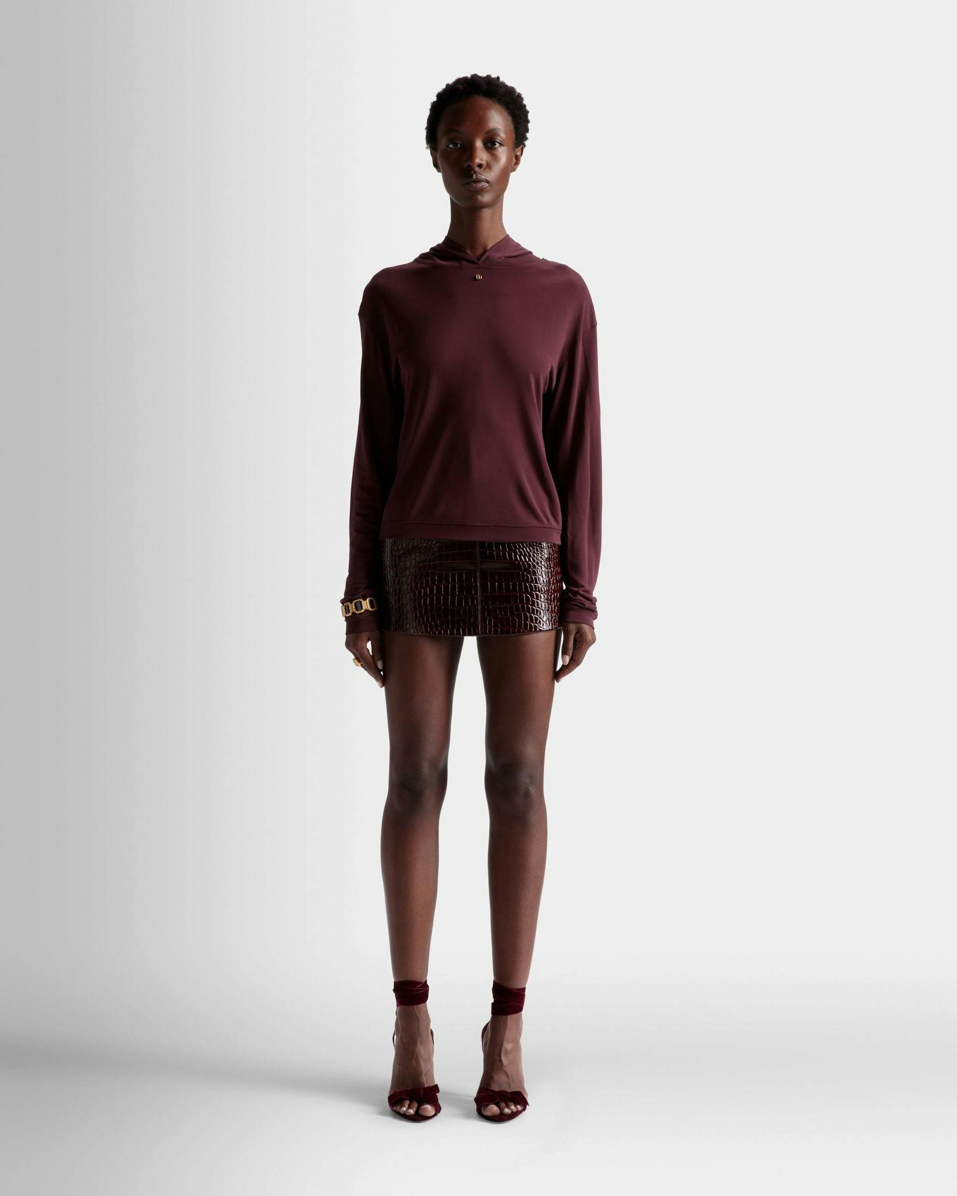 Women's Hooded Sweatshirt In Burgundy Fabric | Bally | On Model Front