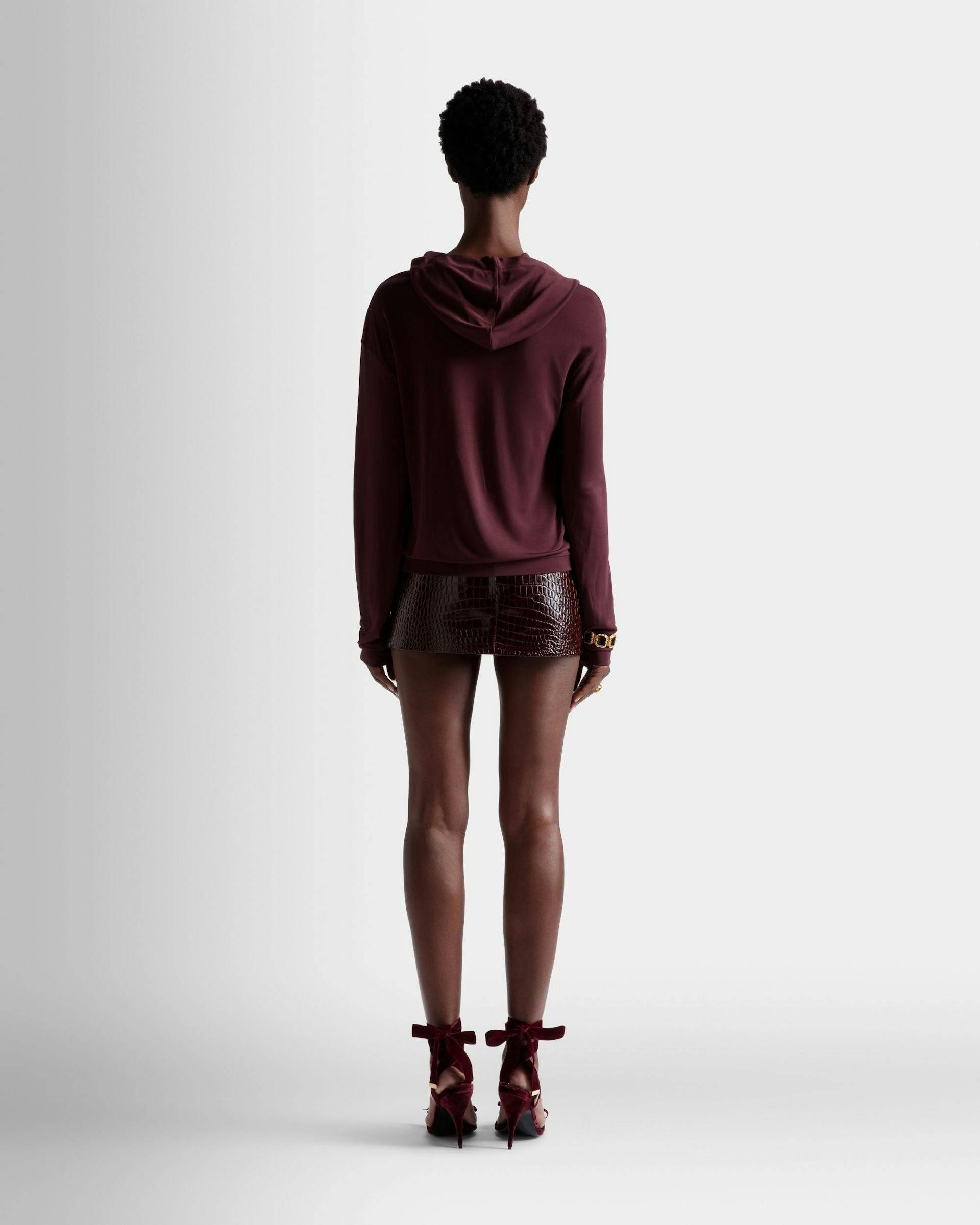 Women's Hooded Sweatshirt In Burgundy Fabric | Bally | On Model Back
