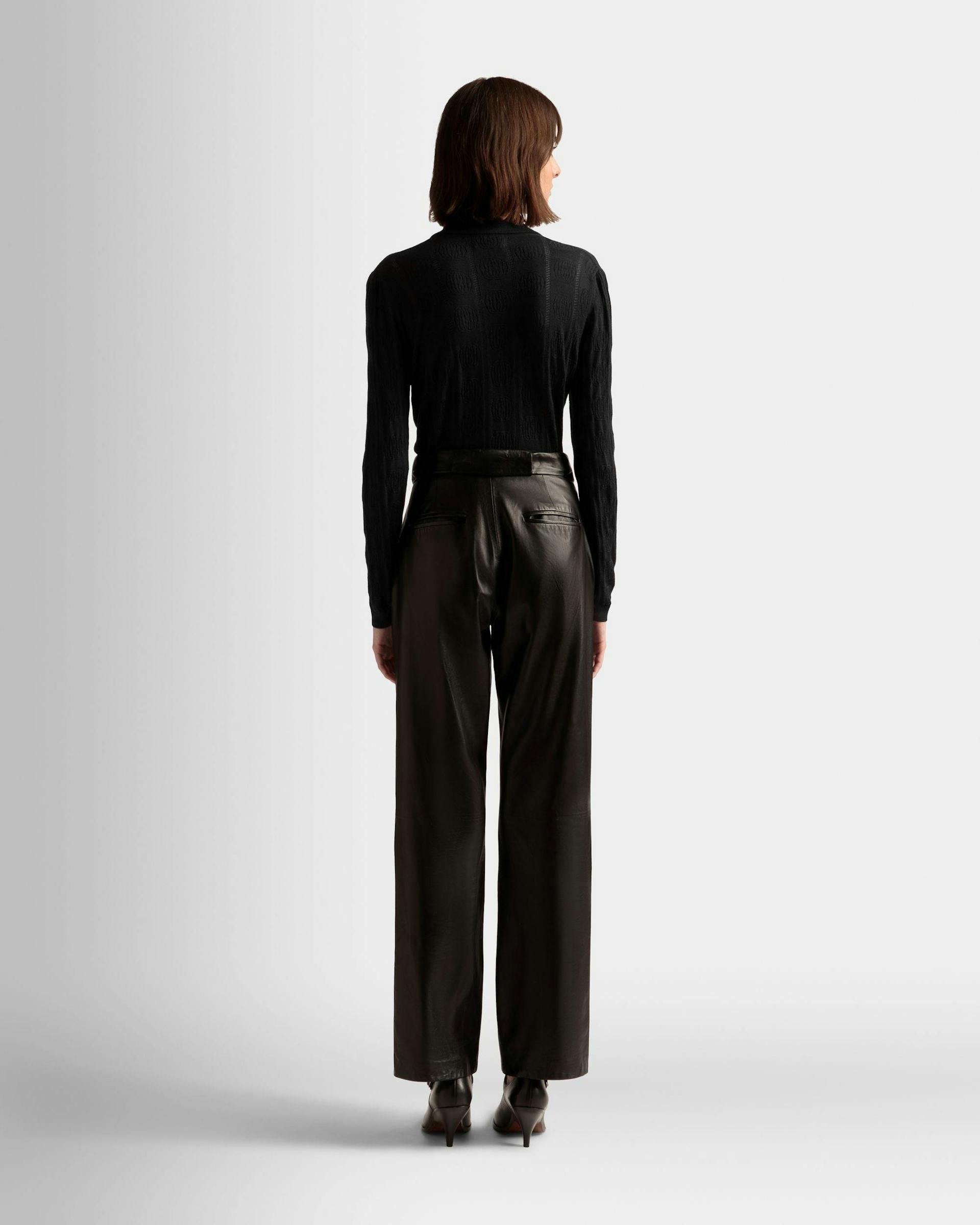 Women's Knit Detail Long Sleeve Polo In Black Wool | Bally | On Model Back
