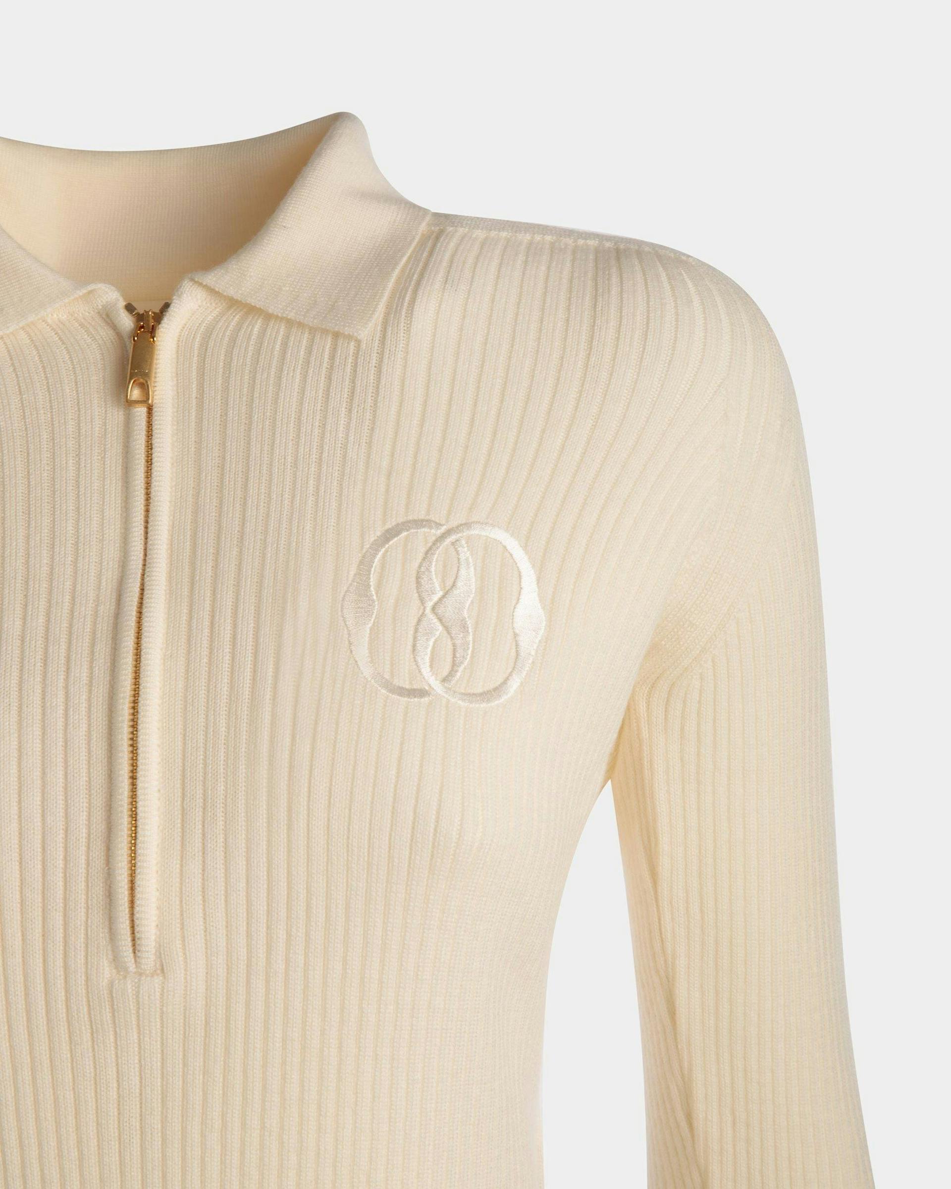 Women's Long Sleeve Polo In Bone Wool | Bally | On Model Detail
