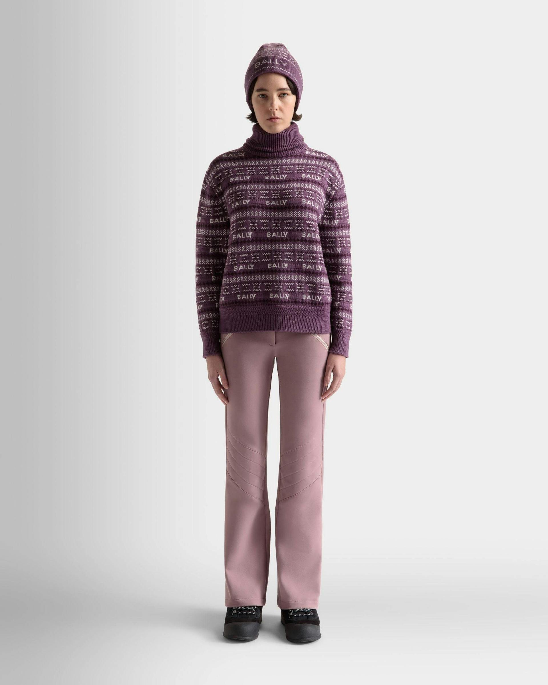 Women's Turtleneck Sweater In Purple Wool | Bally | On Model Front