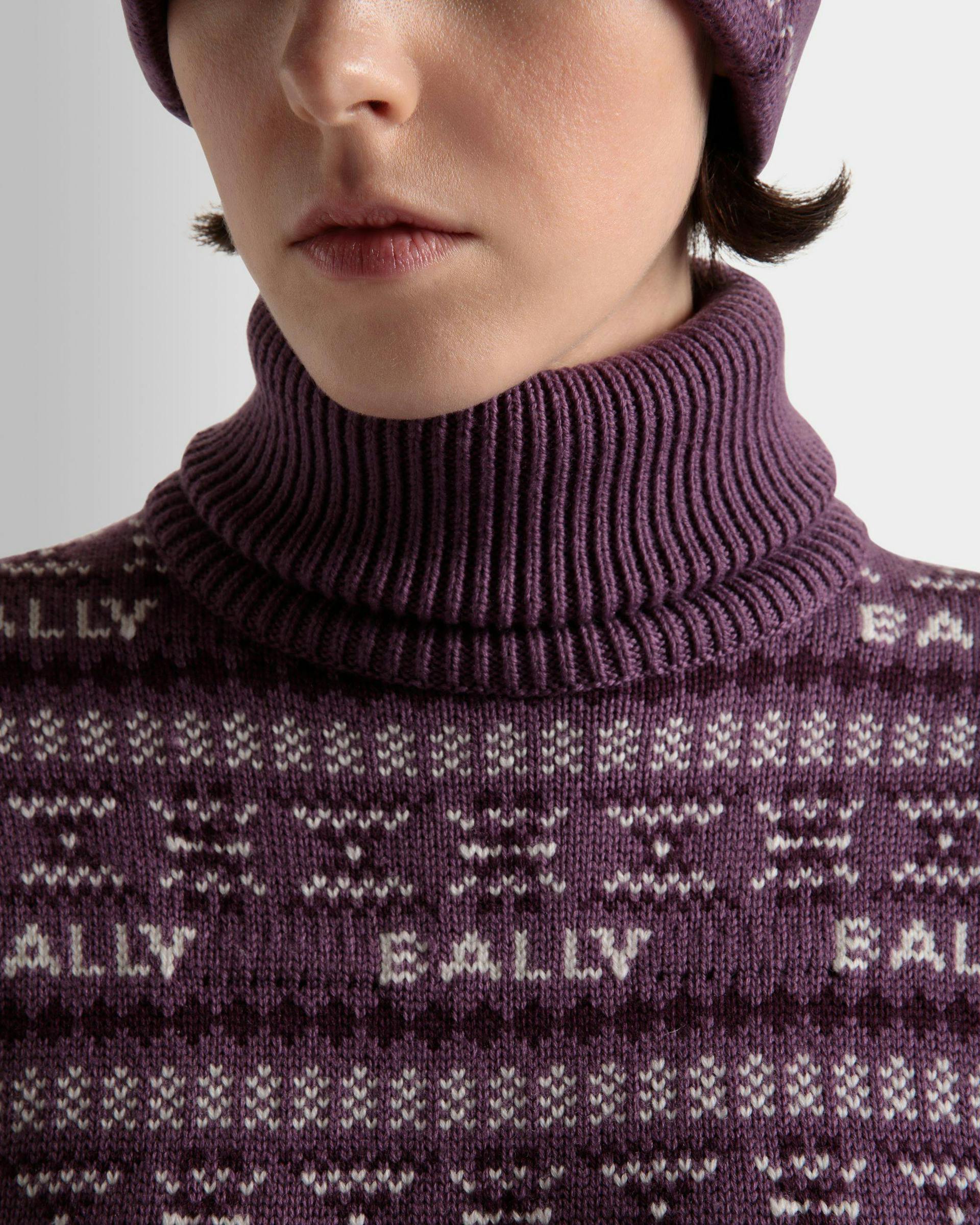 Women's Turtleneck Sweater In Purple Wool | Bally | On Model Detail