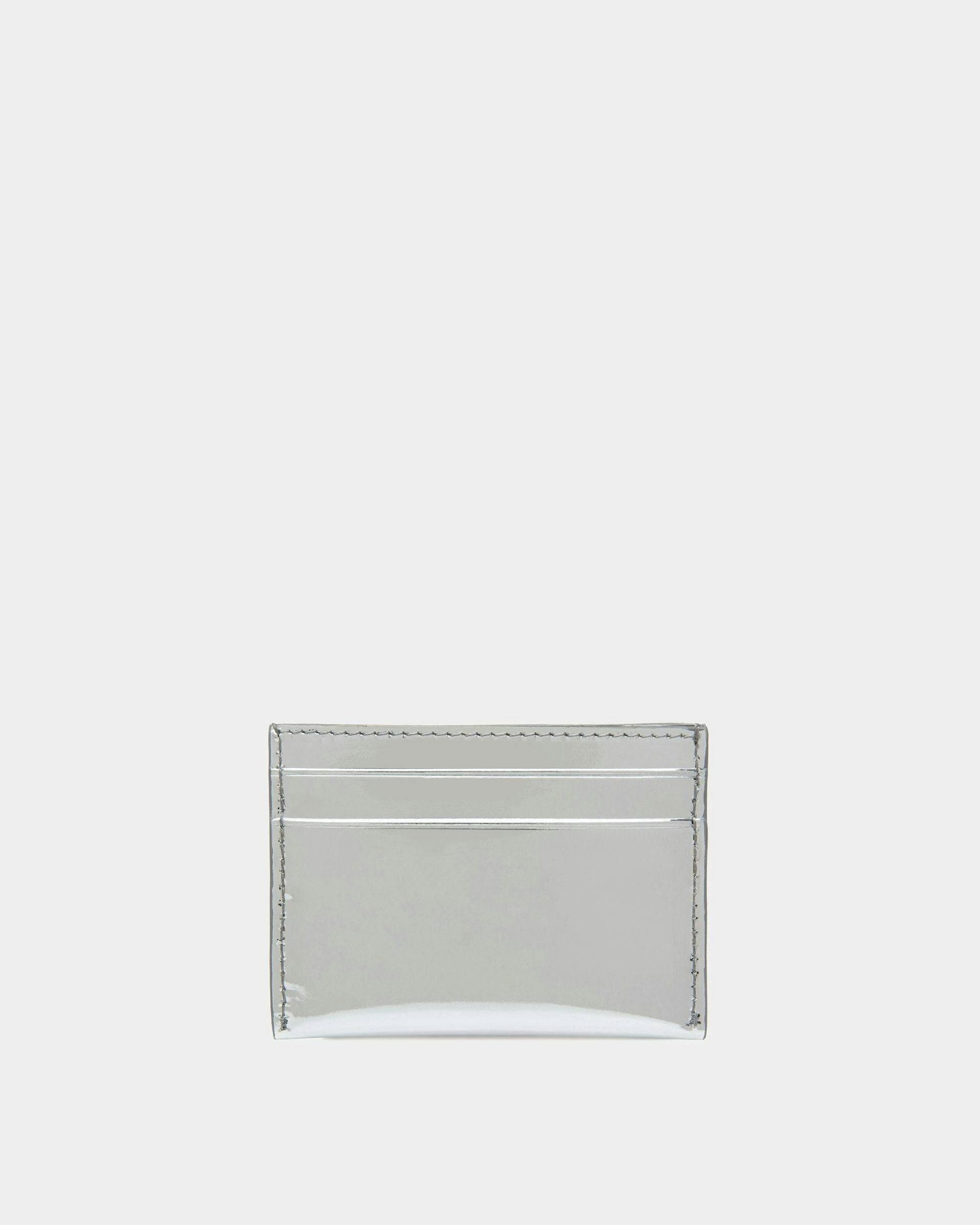 Women's Emblem Business Card Holder In Silver Leather | Bally | Still Life Back