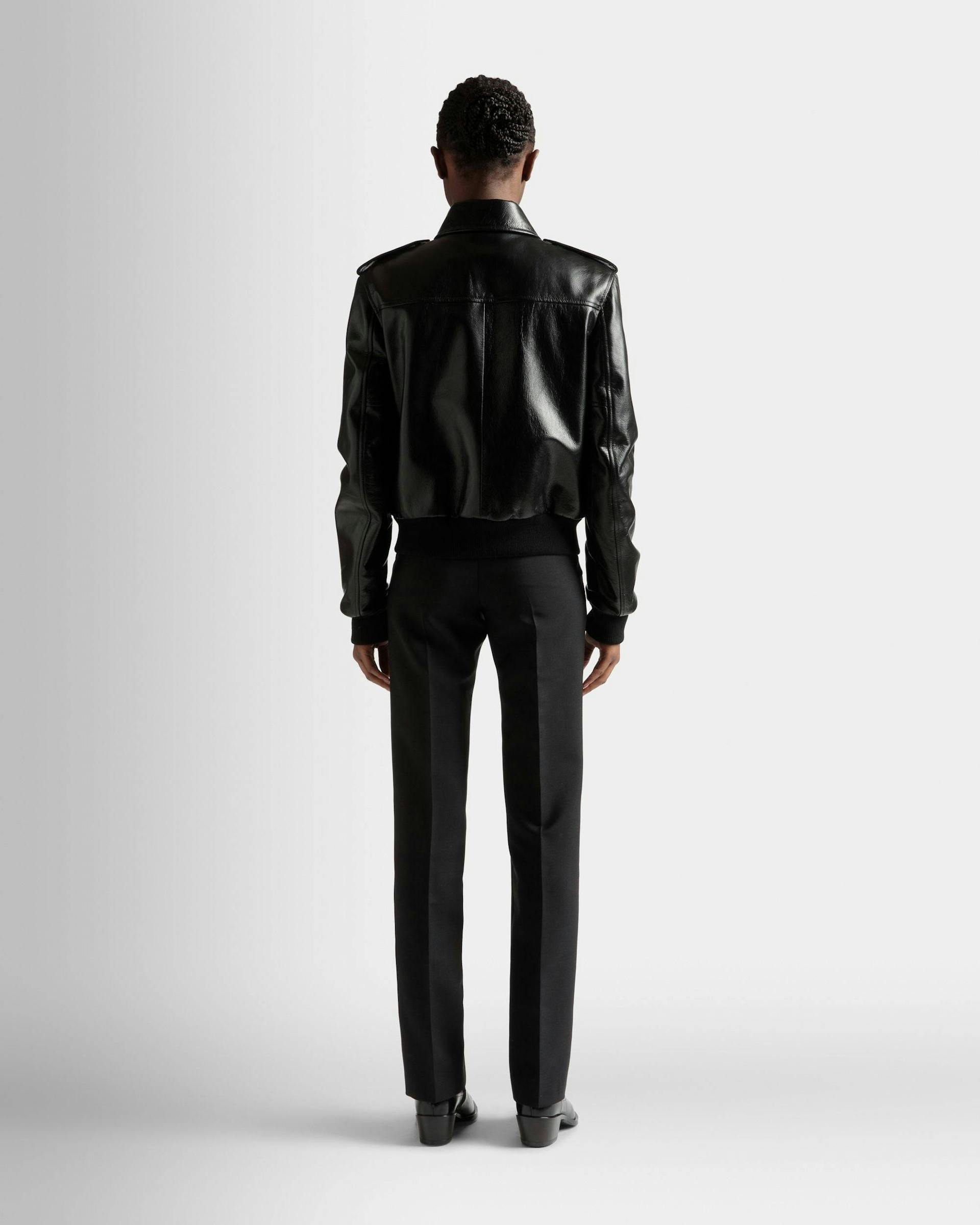 Women's Bomber Jacket In Black Leather | Bally | On Model Back