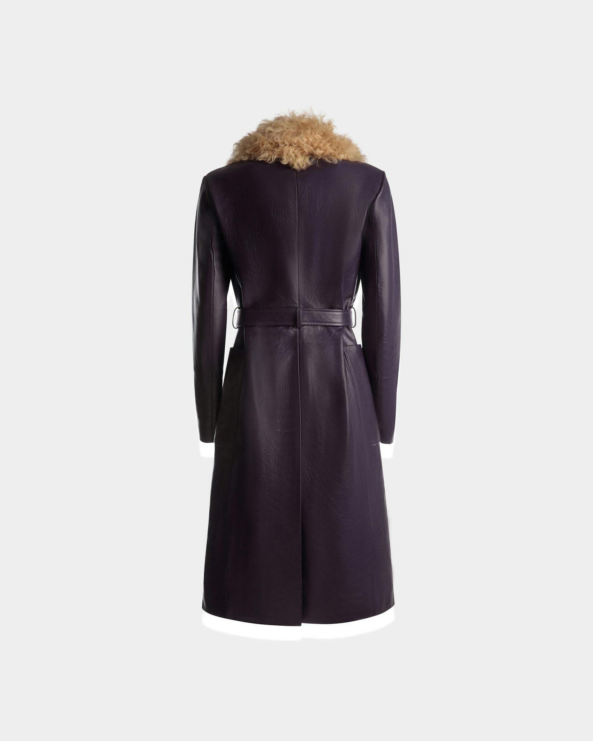 Women's Fur Collar Coat In Orchid Leather | Bally | Still Life Back