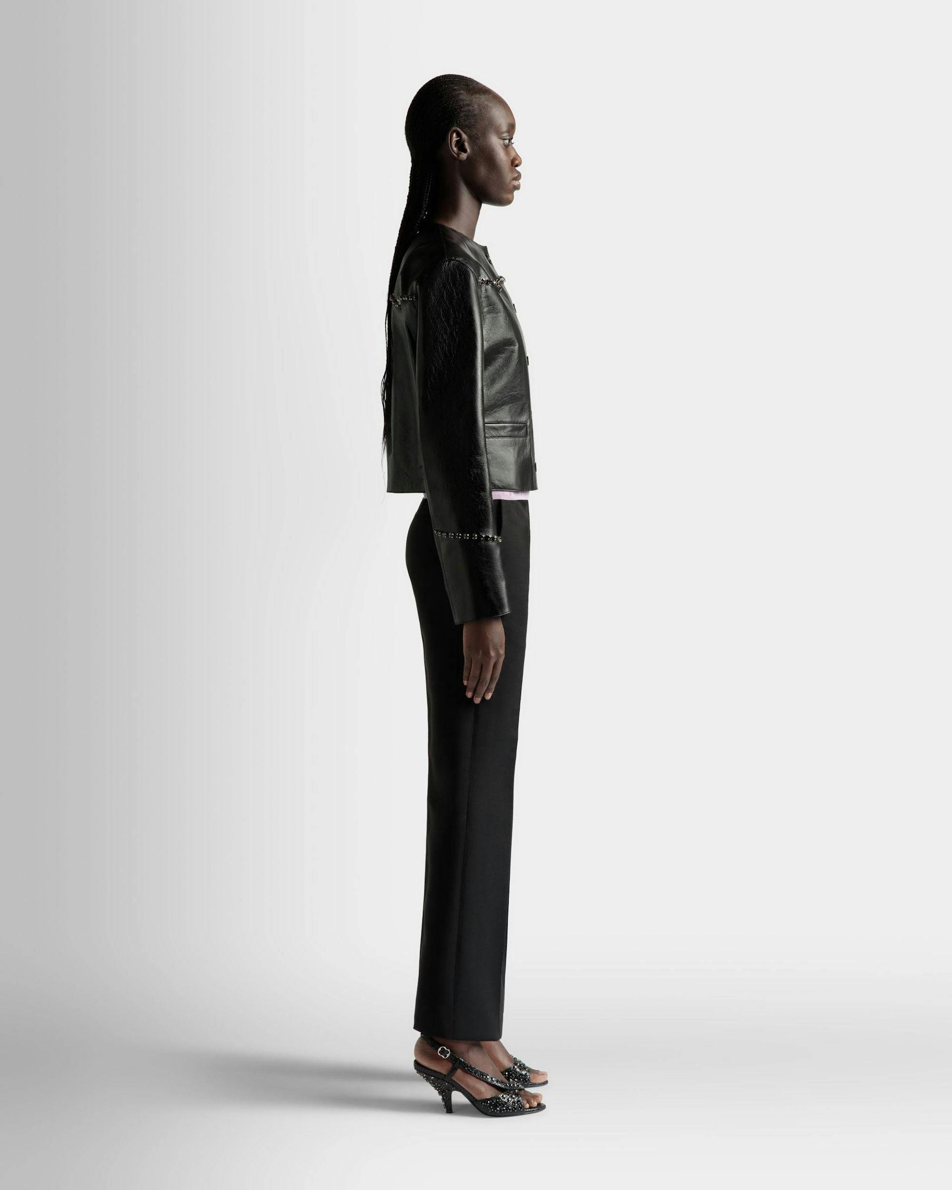 Women's Jacket in Black Leather | Bally | On Model 3/4 Front