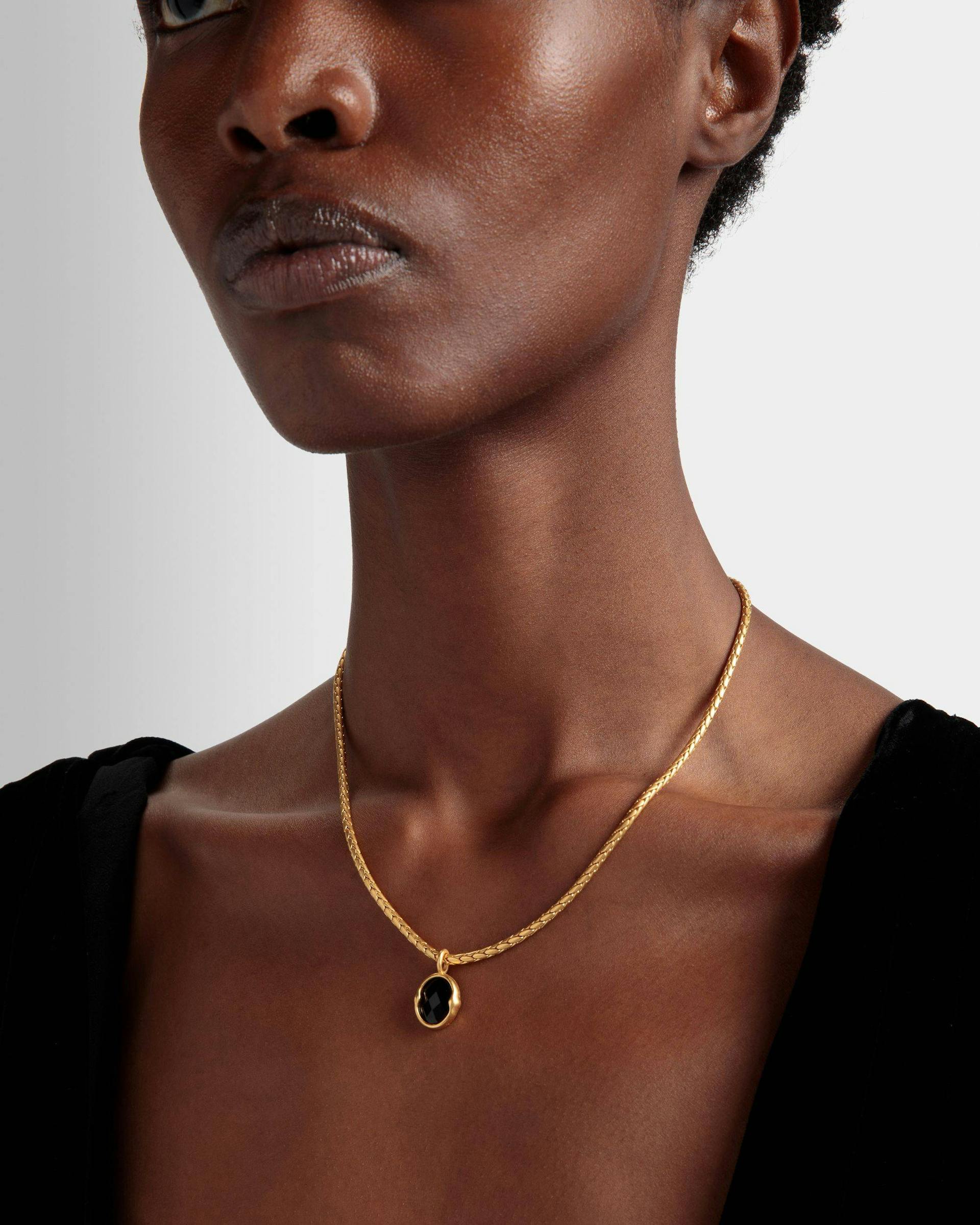 Women's Frame Outline Necklace With A Snake Chain | Bally | On Model Front