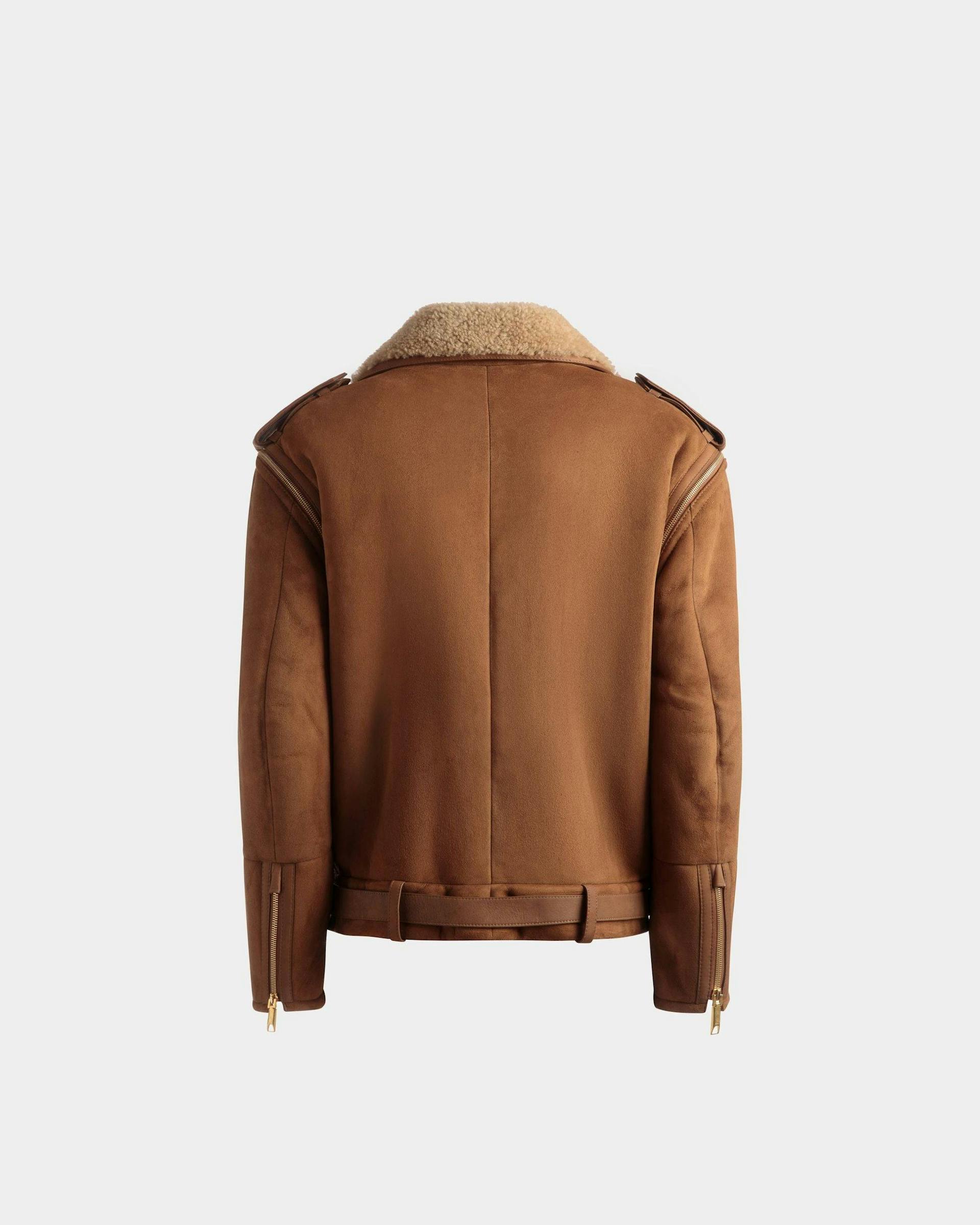 Women's Double-Breasted Shearling Jacket In Brown Suede | Bally | Still Life Back
